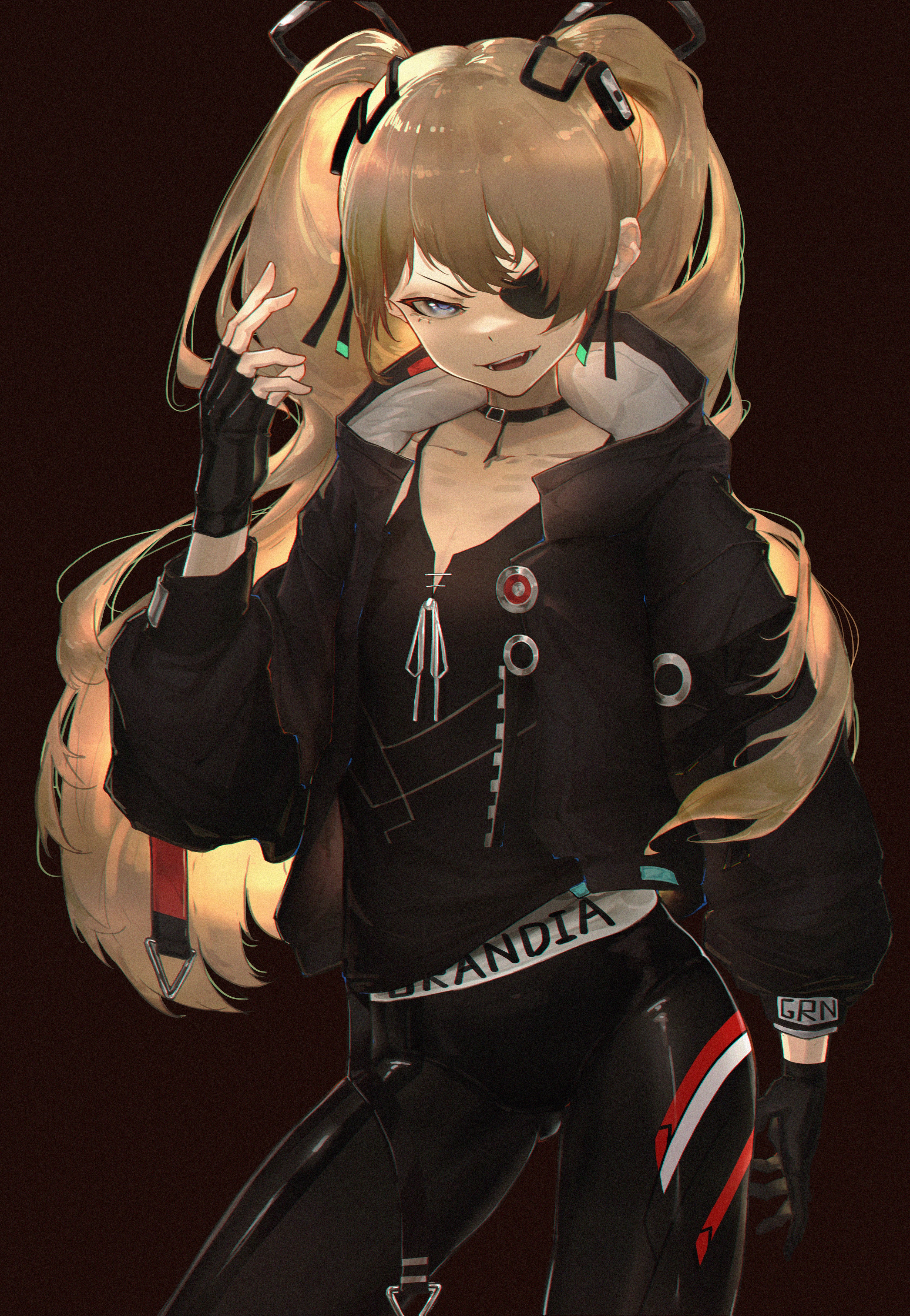 Anime girl with blonde pigtails and eyepatch HD Phone Wallpaper