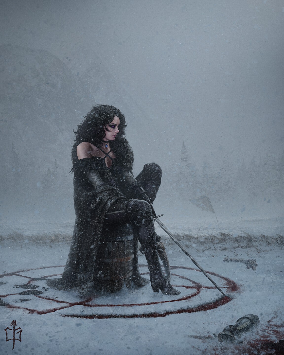 Yennefer of Vengerberg from The Witcher in snow HD Phone Wallpaper