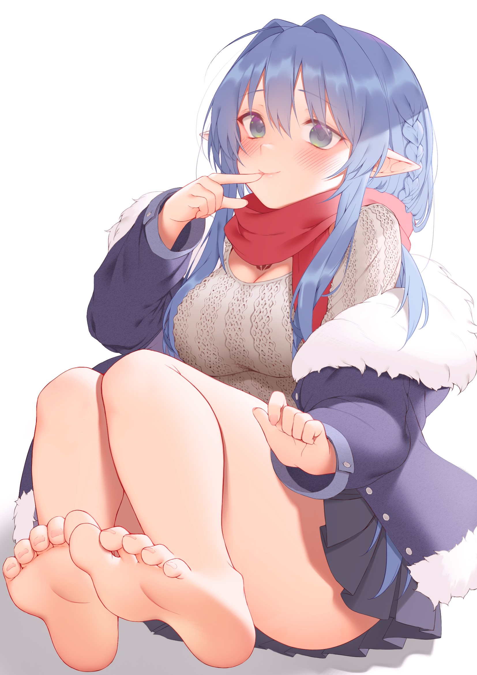 Anime girl with blue hair and pointy ears HD Phone Wallpaper
