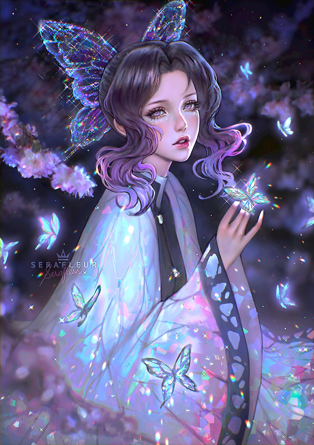 Kochou Shinobu from Kimetsu no Yaiba with Butterflies HD Phone Wallpaper