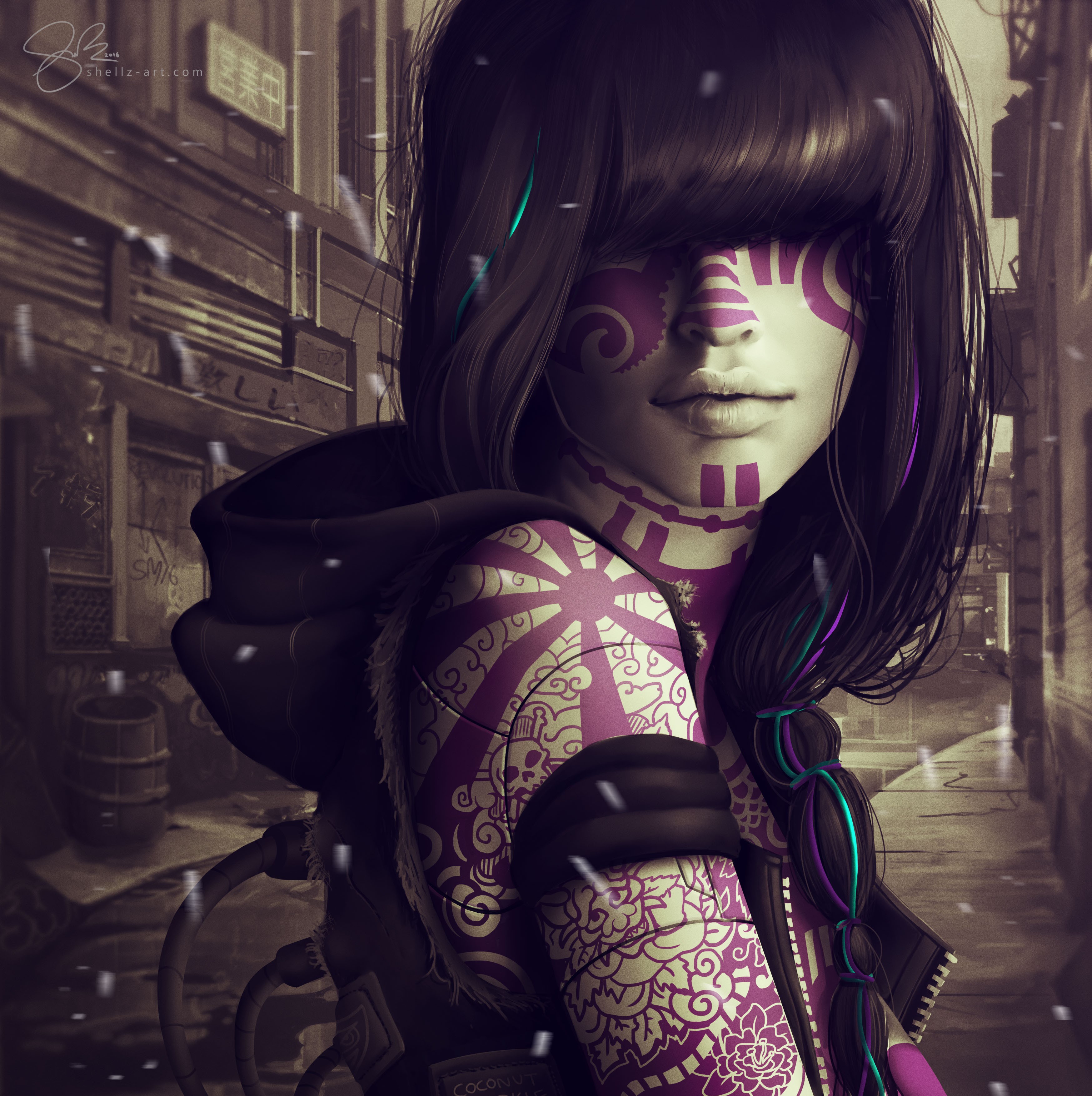 Woman with purple face and body paint HD Phone Wallpaper