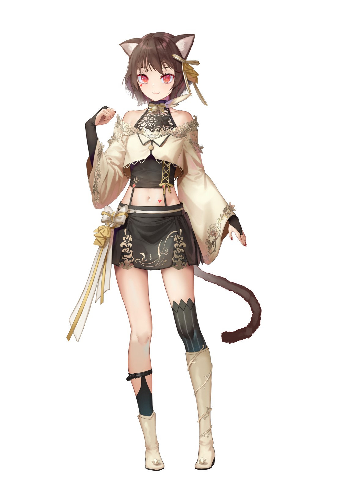 Saraki cat girl with short brown hair and red eyes HD Phone Wallpaper