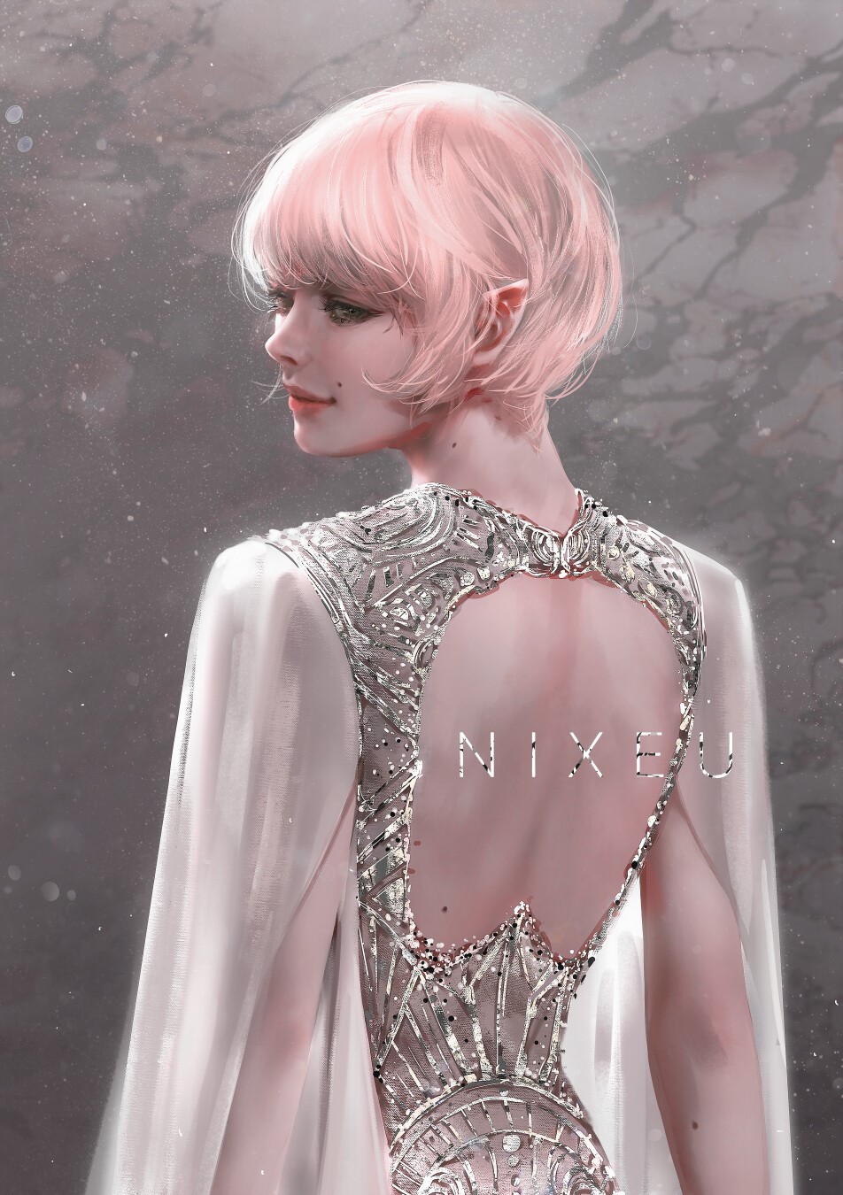 Anime girl with pink hair and elf ears in a dress HD Phone Wallpaper