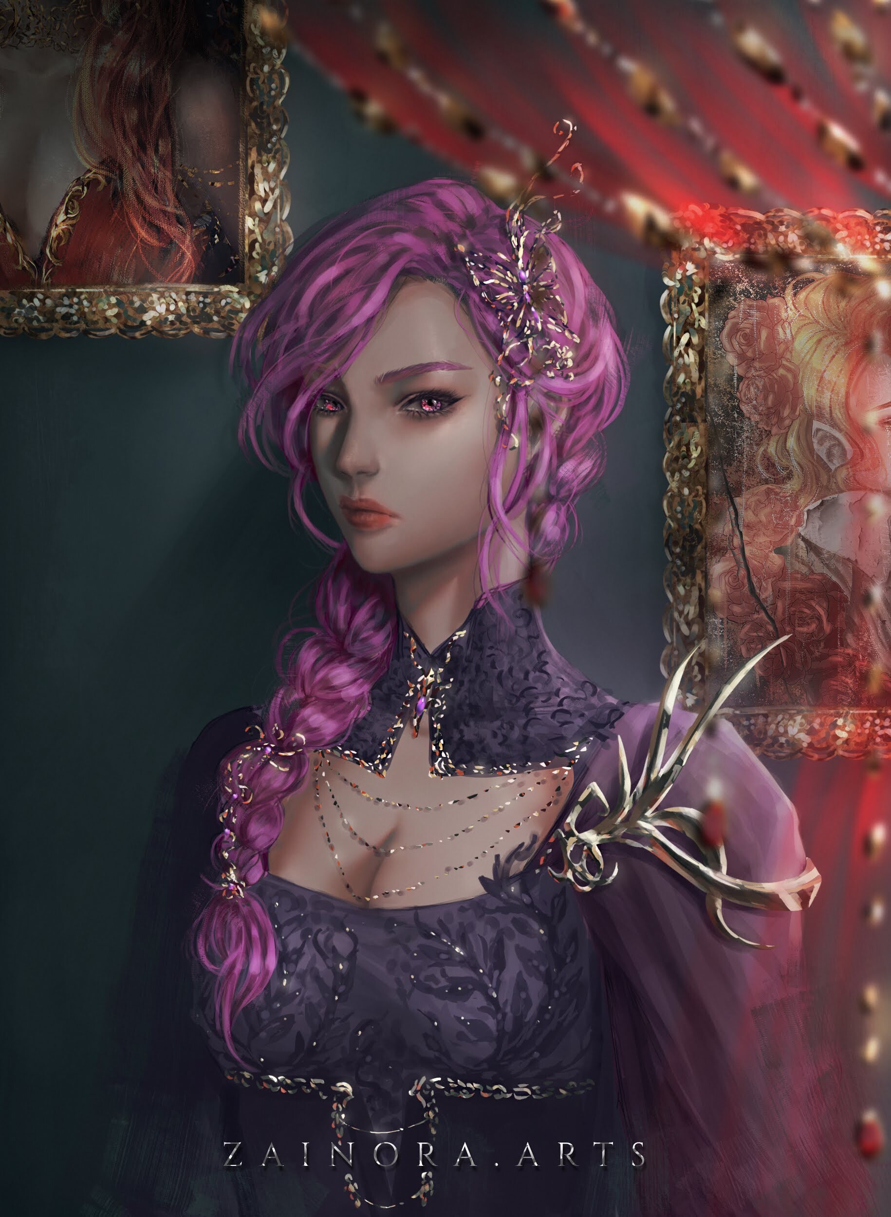 Digital painting of a woman with pink hair HD Phone Wallpaper