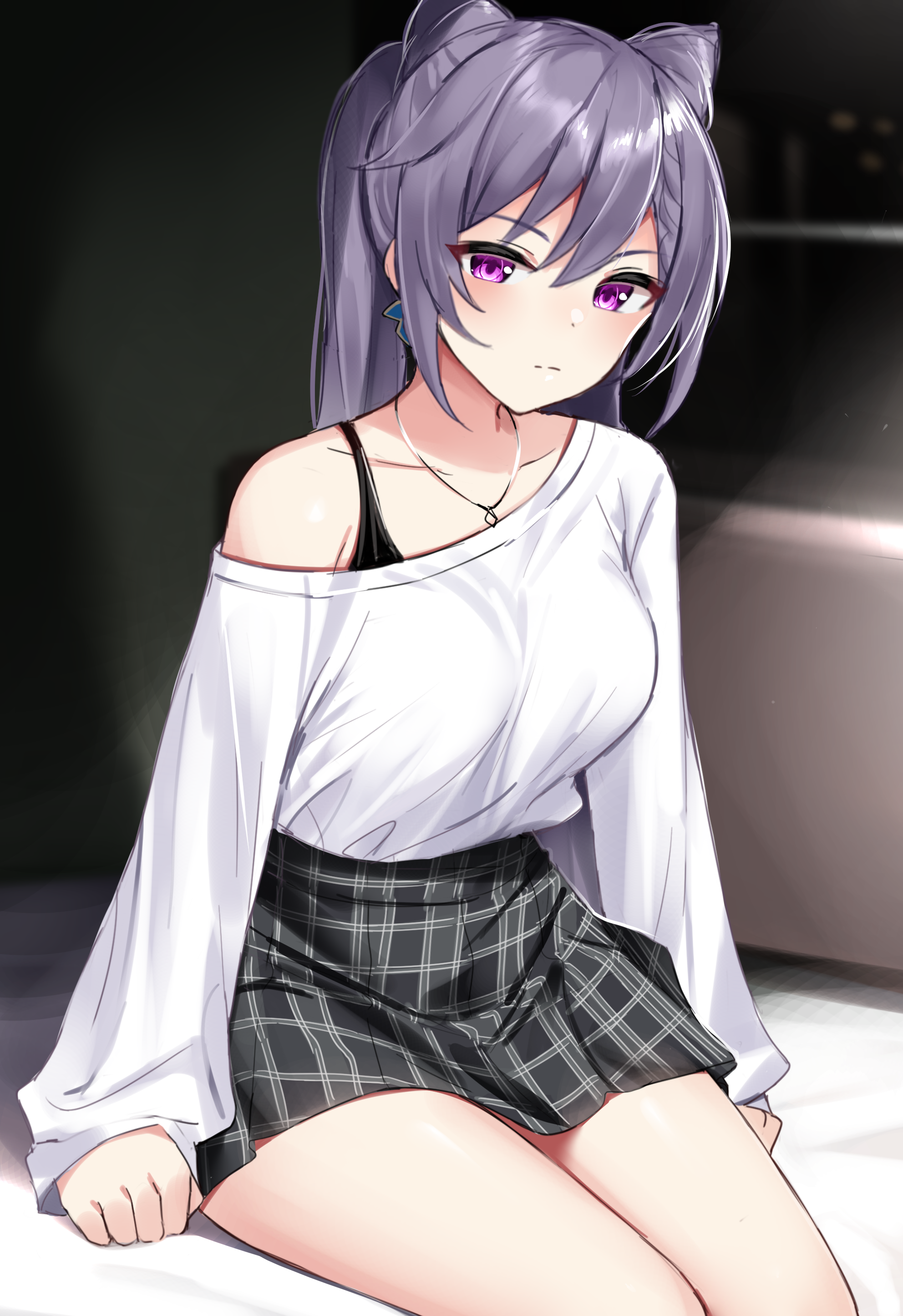 Keqing from Genshin Impact in casual outfit HD Phone Wallpaper