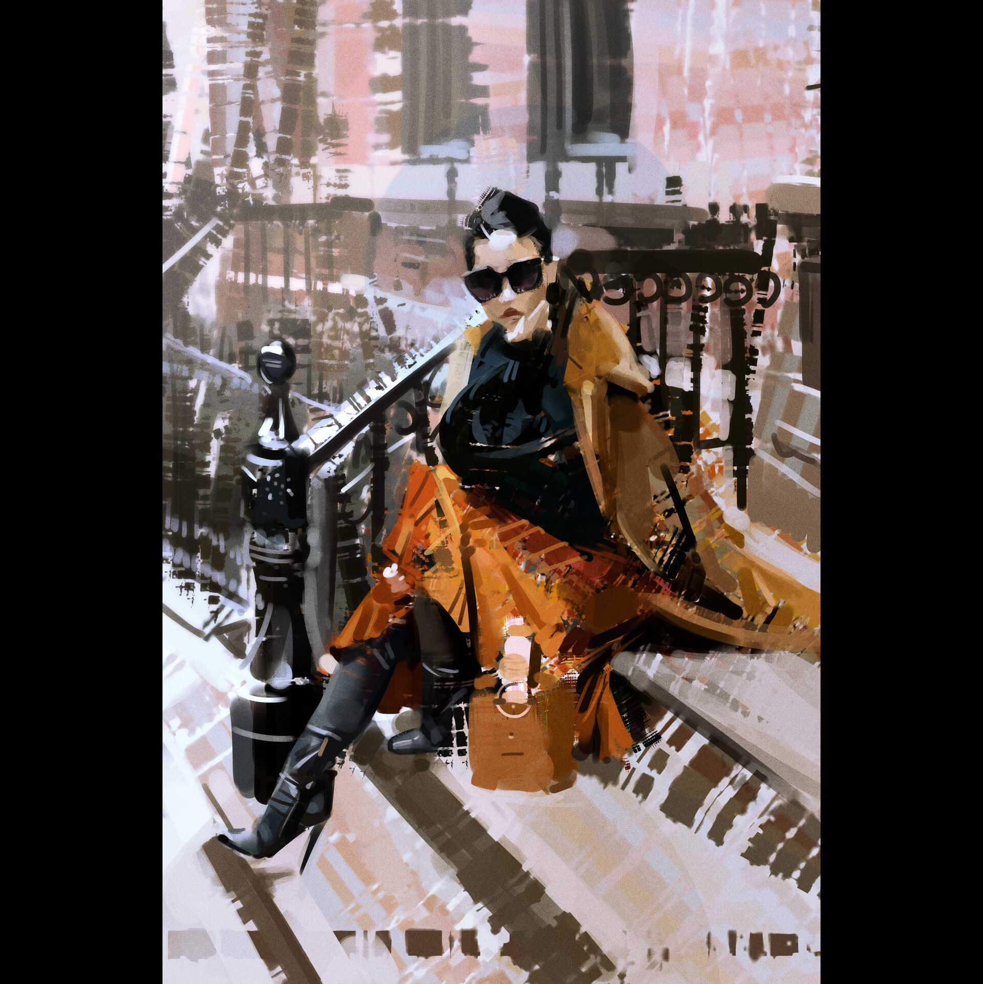Woman in sunglasses and heels sitting on stairs HD Phone Wallpaper
