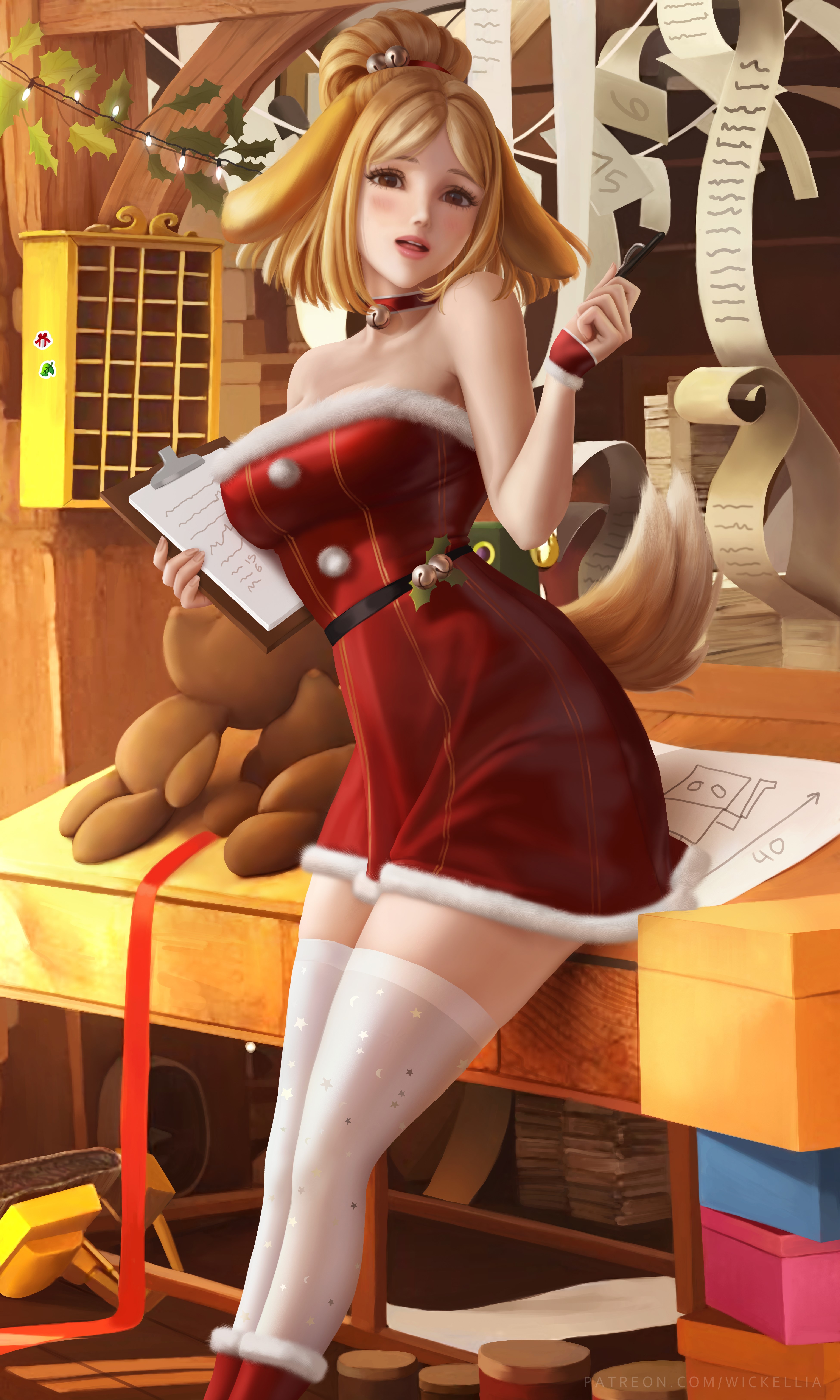 Isabelle from Animal Crossing in Christmas Outfit HD Phone Wallpaper