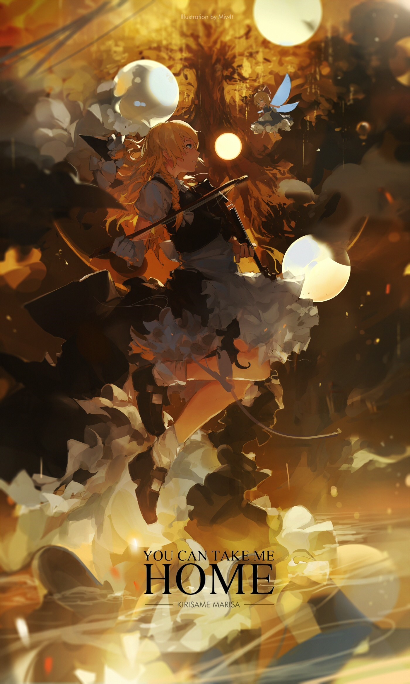 Kirisame Marisa from Touhou playing violin HD Phone Wallpaper