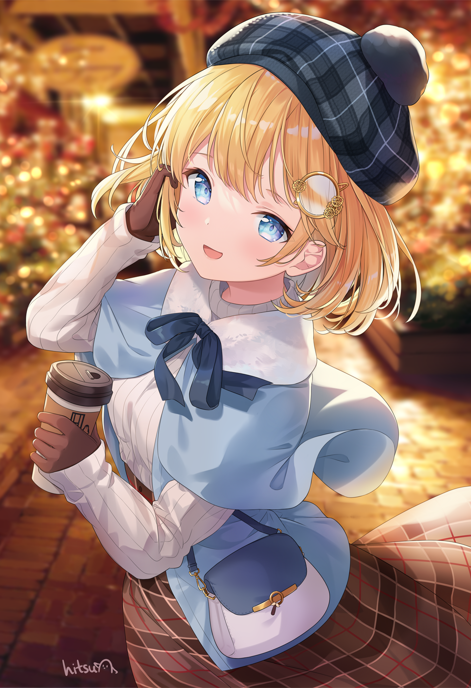 Watson Amelia from Hololive wearing a hat and holding coffee HD Phone Wallpaper