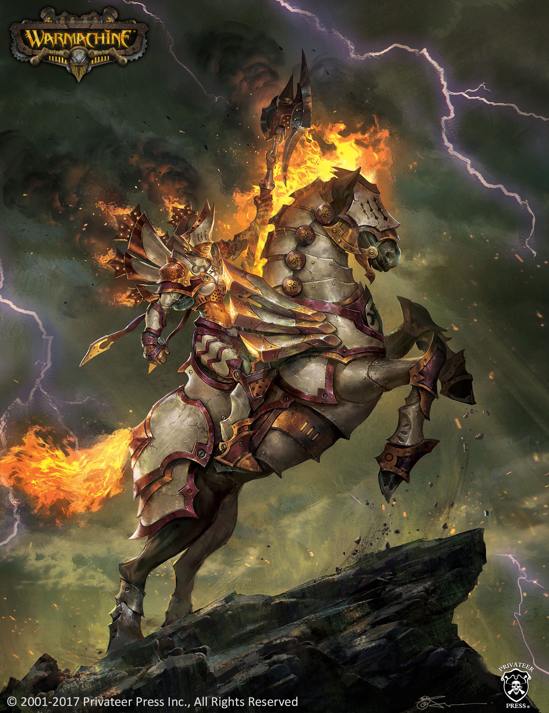 Warmachine Knight on Horse with Axe HD Phone Wallpaper