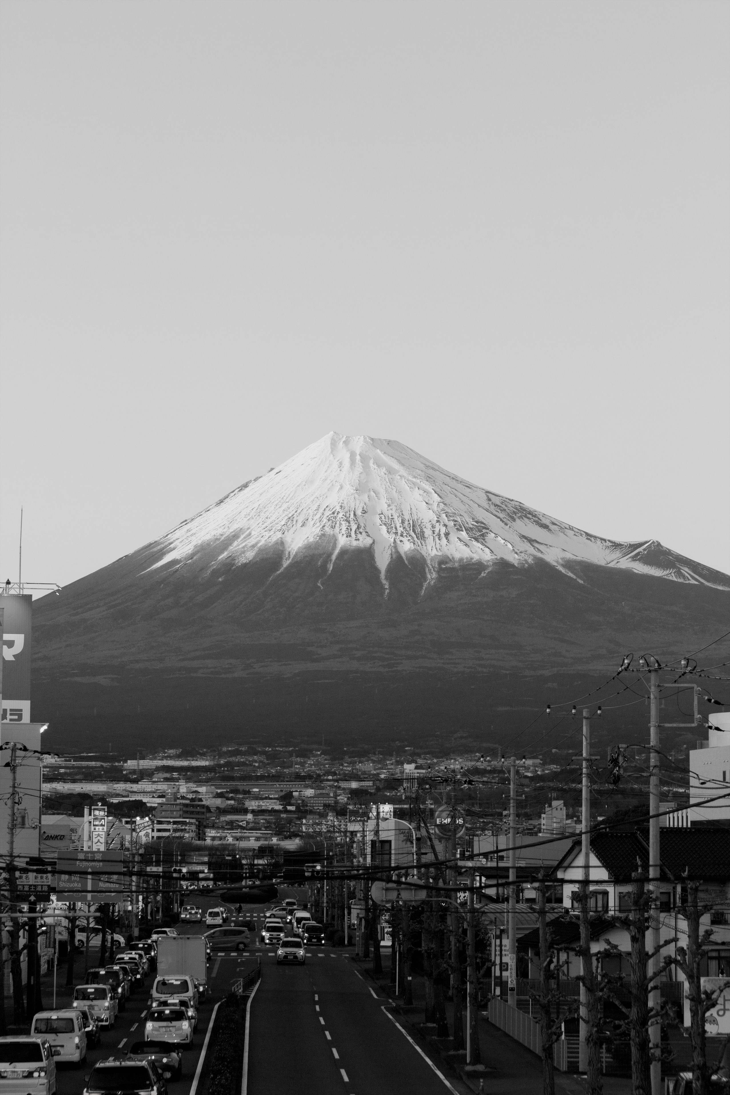 Mount Fuji and a busy road in Japan HD Phone Wallpaper
