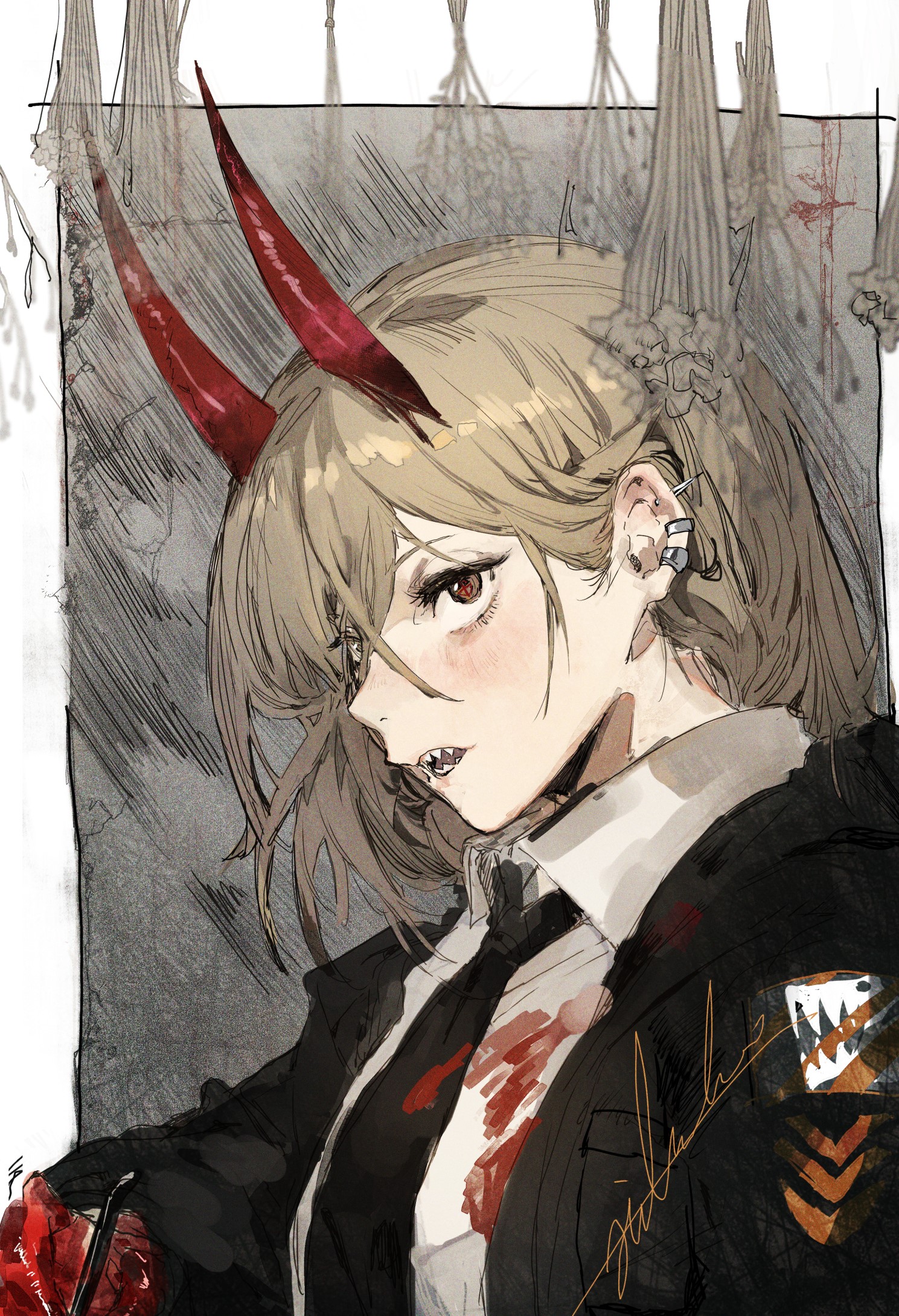 Power from Chainsaw Man with Blonde Hair and Horns HD Phone Wallpaper