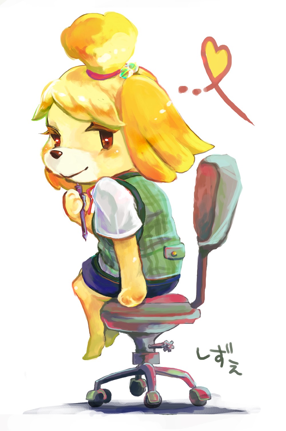 Isabelle from Animal Crossing sitting on an office chair HD Phone Wallpaper