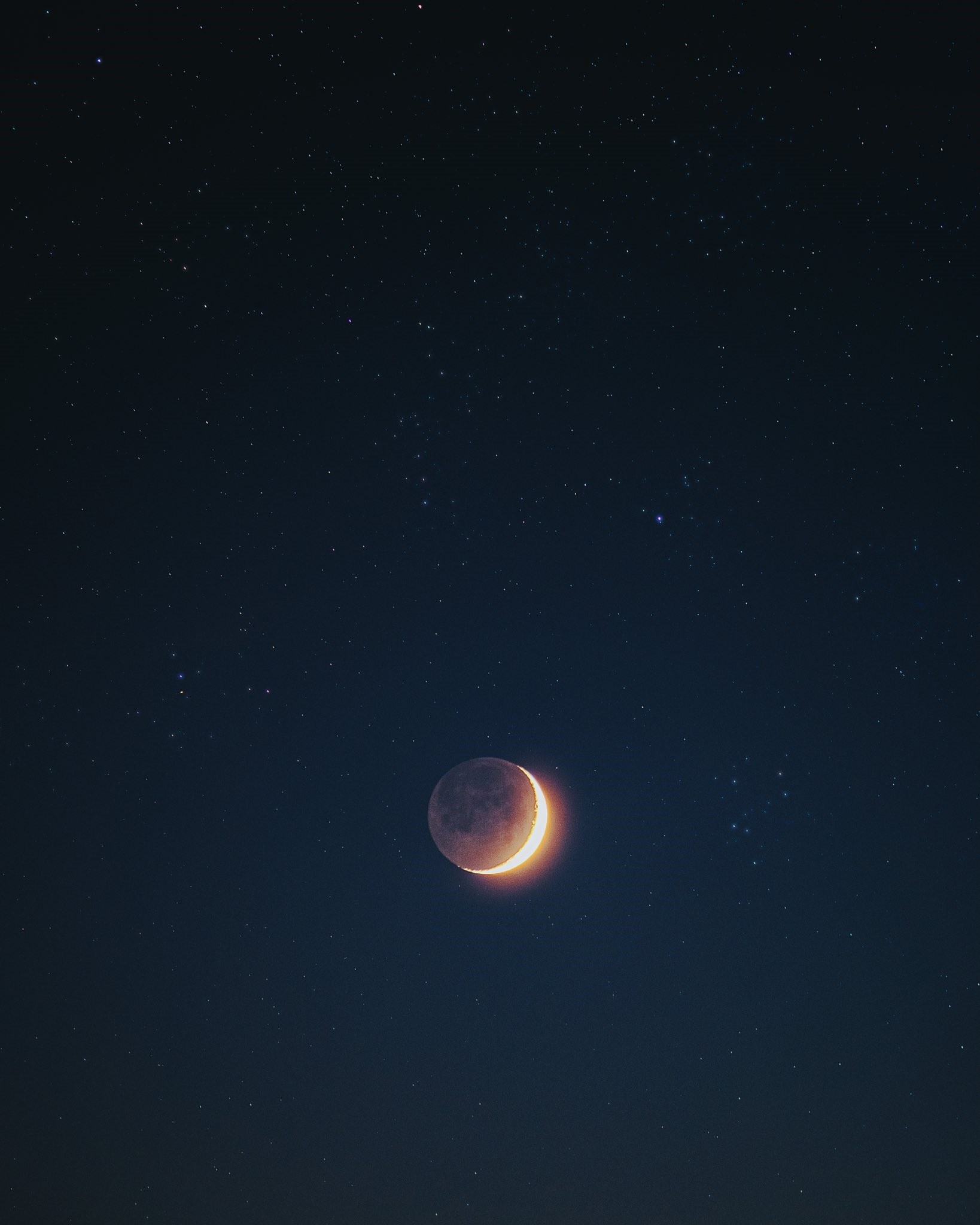 Crescent Moon in a Starry Night Sky HD Phone Wallpaper