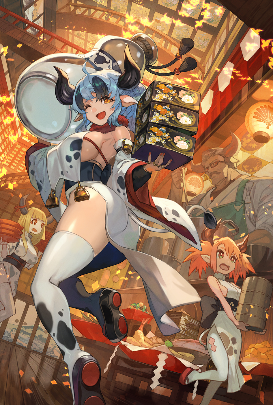 Cow girl waitress serving food in a Japanese restaurant HD Phone Wallpaper