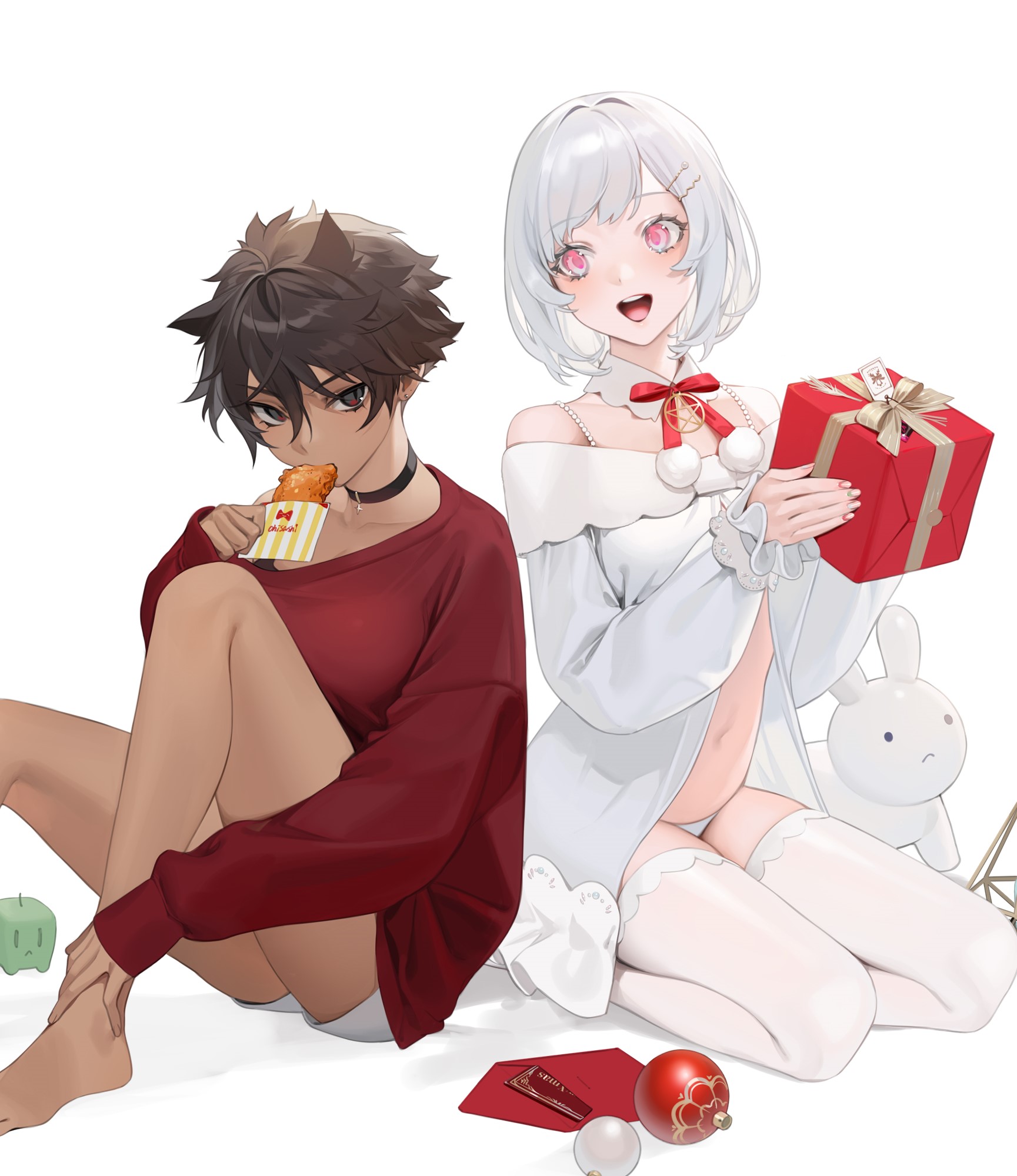 Anime girls with presents and food HD Phone Wallpaper
