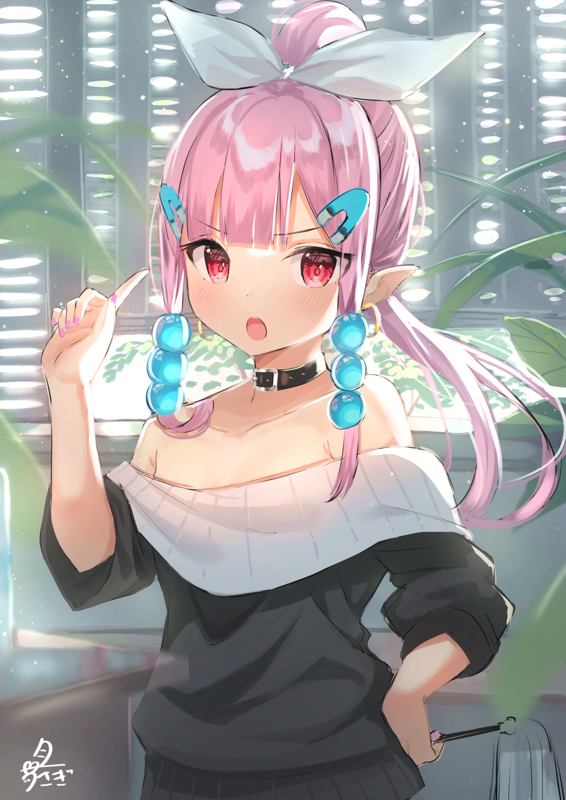 Anime girl with pink hair and red eyes HD Phone Wallpaper