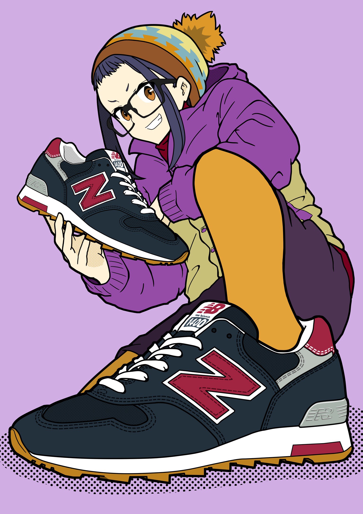 Nadeshiko Kagamihara from Yuru Camp holding New Balance shoes HD Phone Wallpaper
