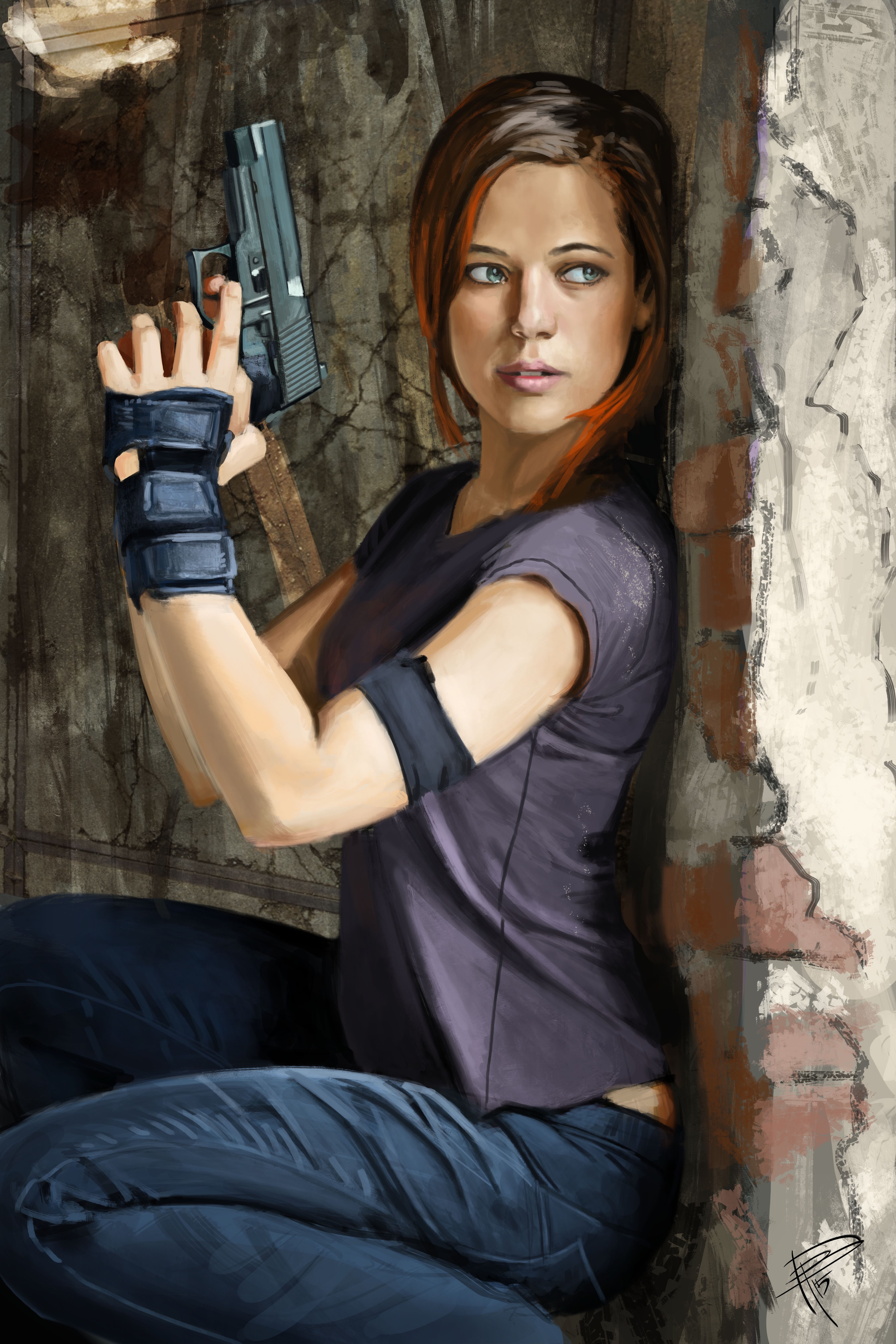 Woman with pistol in a ruined building HD Phone Wallpaper