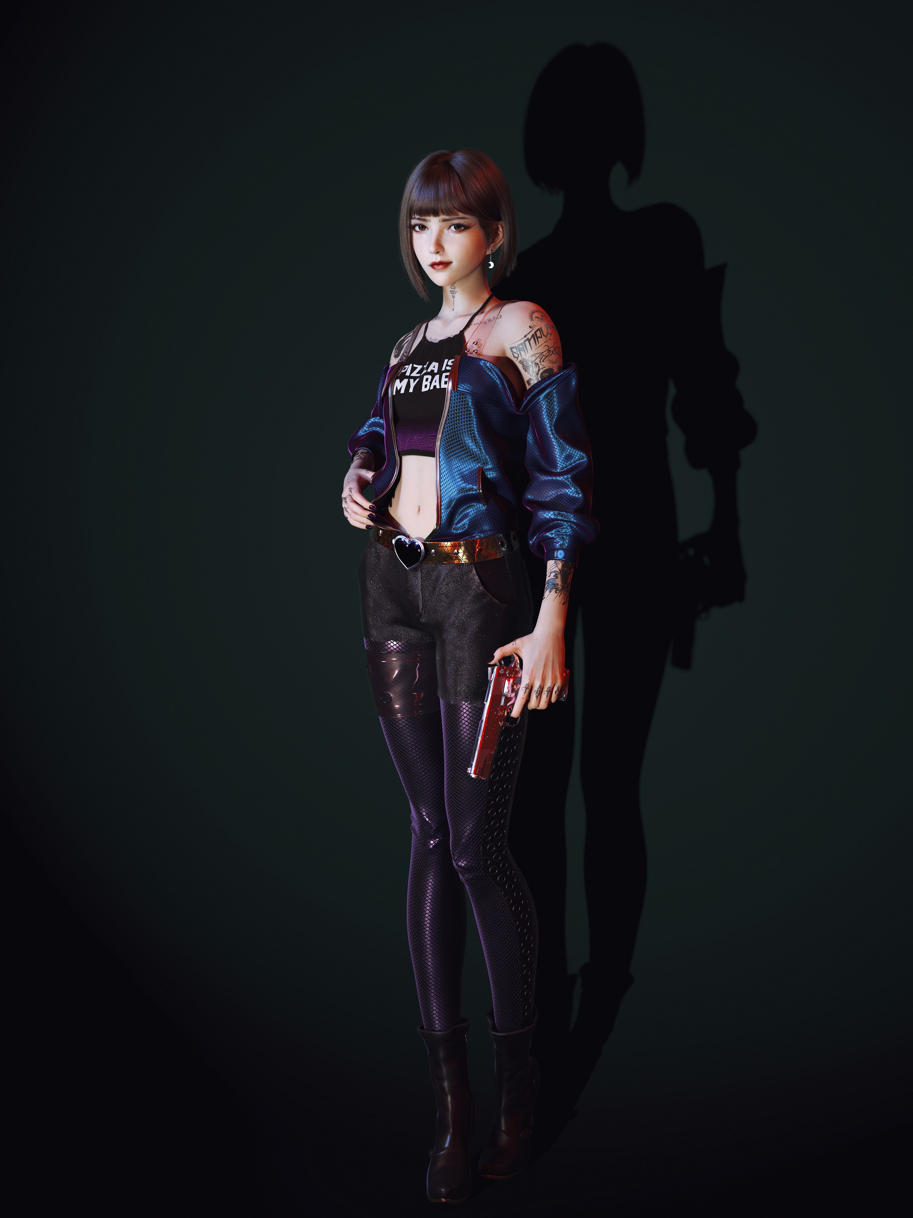 Woman with tattoos holding a gun HD Phone Wallpaper