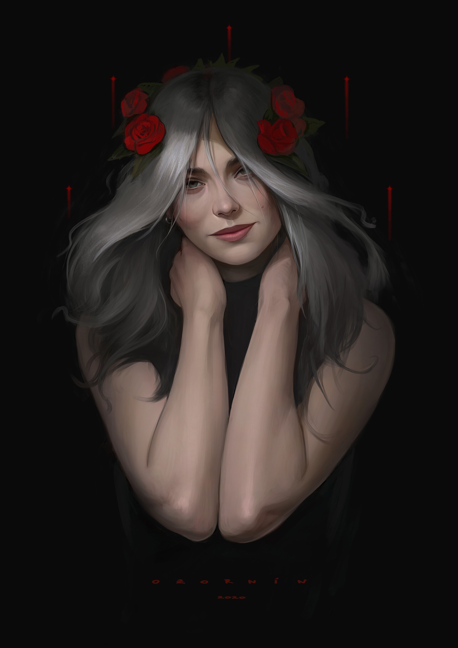 Portrait of a woman with a rose crown by Ilya Ozornin HD Phone Wallpaper