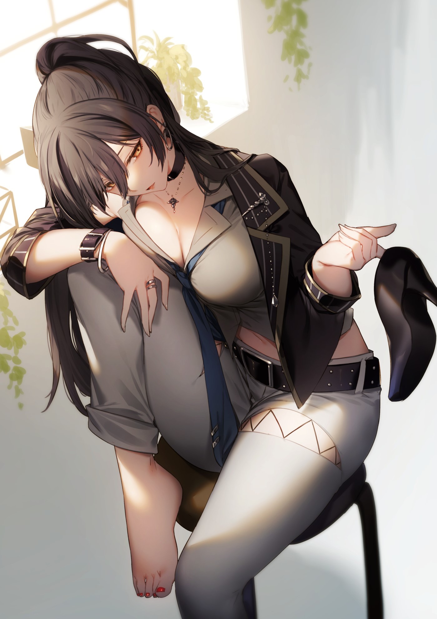 Shirase Sakuya from Genyaky with dark hair and ponytail HD Phone Wallpaper