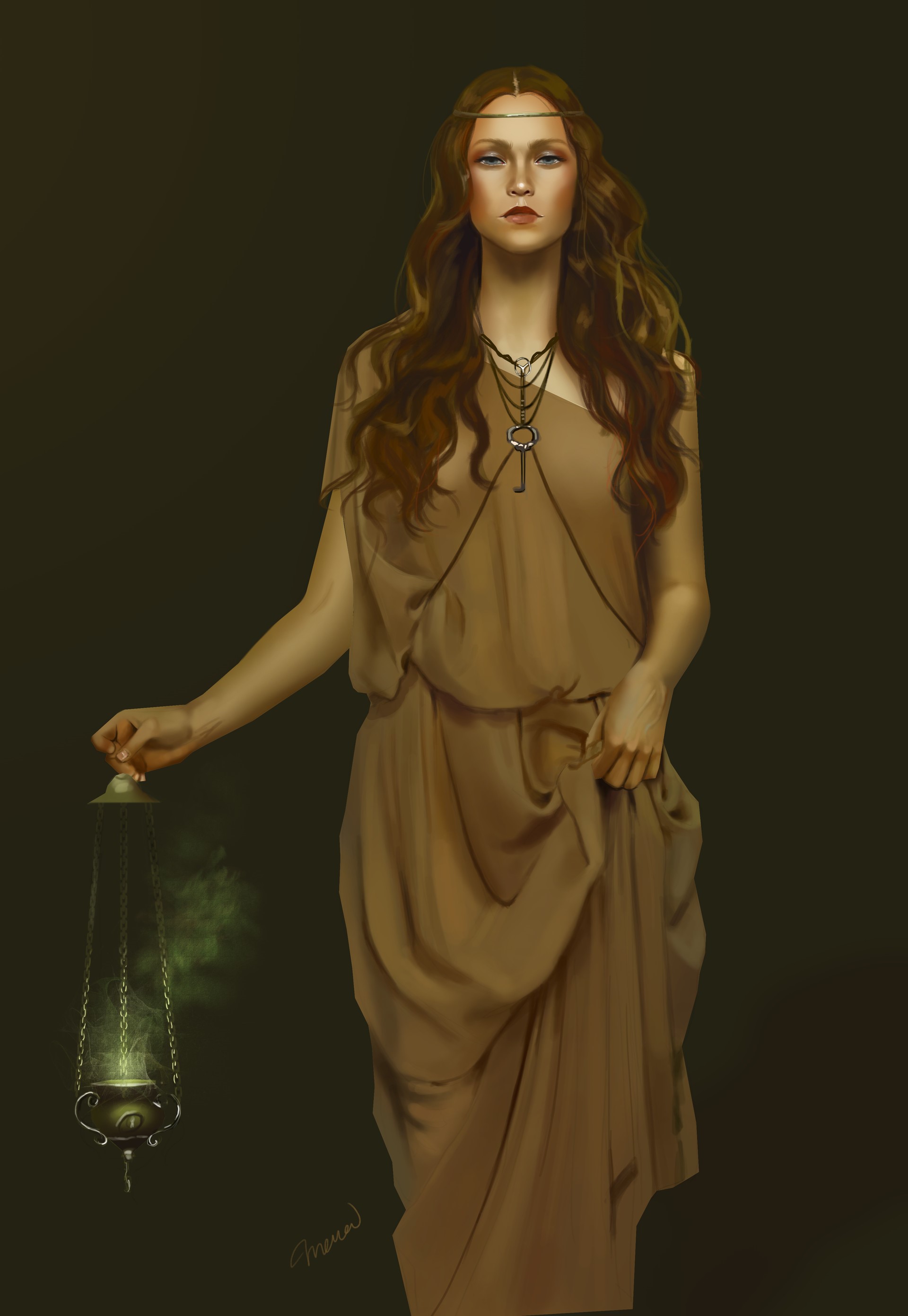 Woman holding a lantern with green smoke HD Phone Wallpaper
