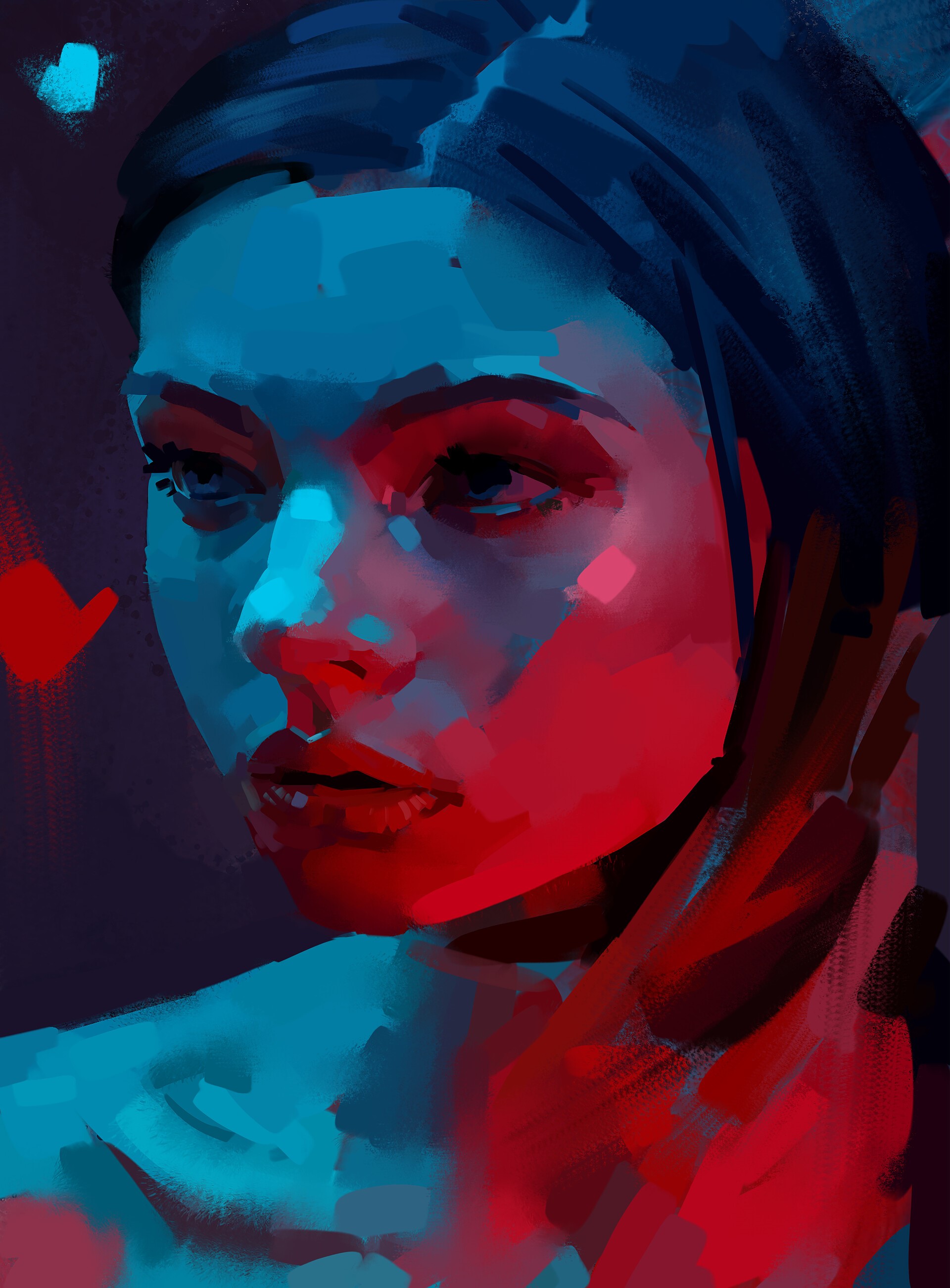 Digital painting of a woman with dark hair HD Phone Wallpaper
