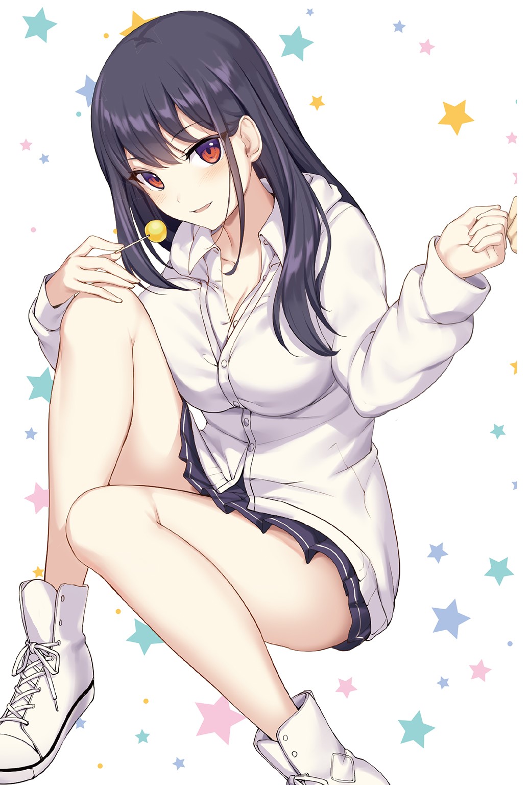 Ikomochi Anime Girl with Lollipop and School Uniform HD Phone Wallpaper