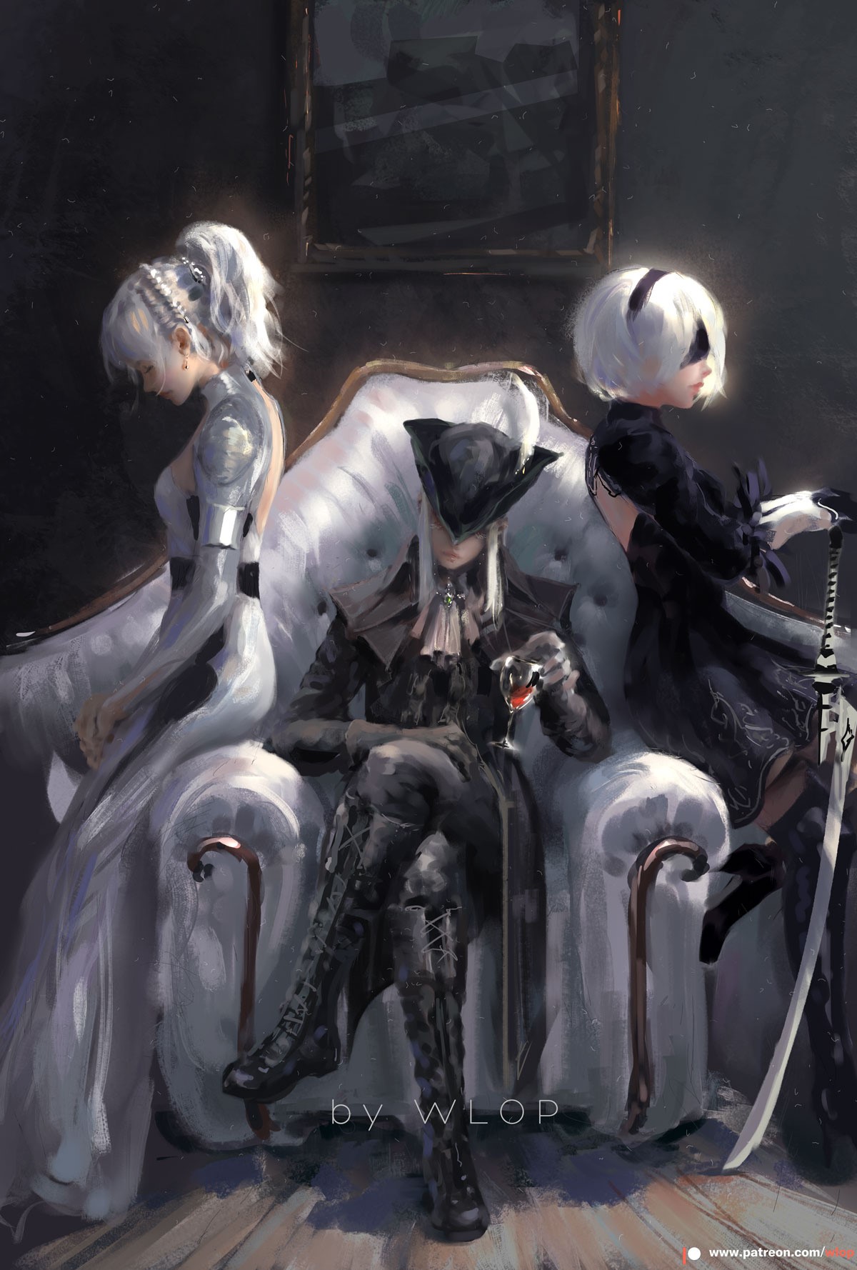 Lady Maria and 2B from WLOP's fan art HD Phone Wallpaper