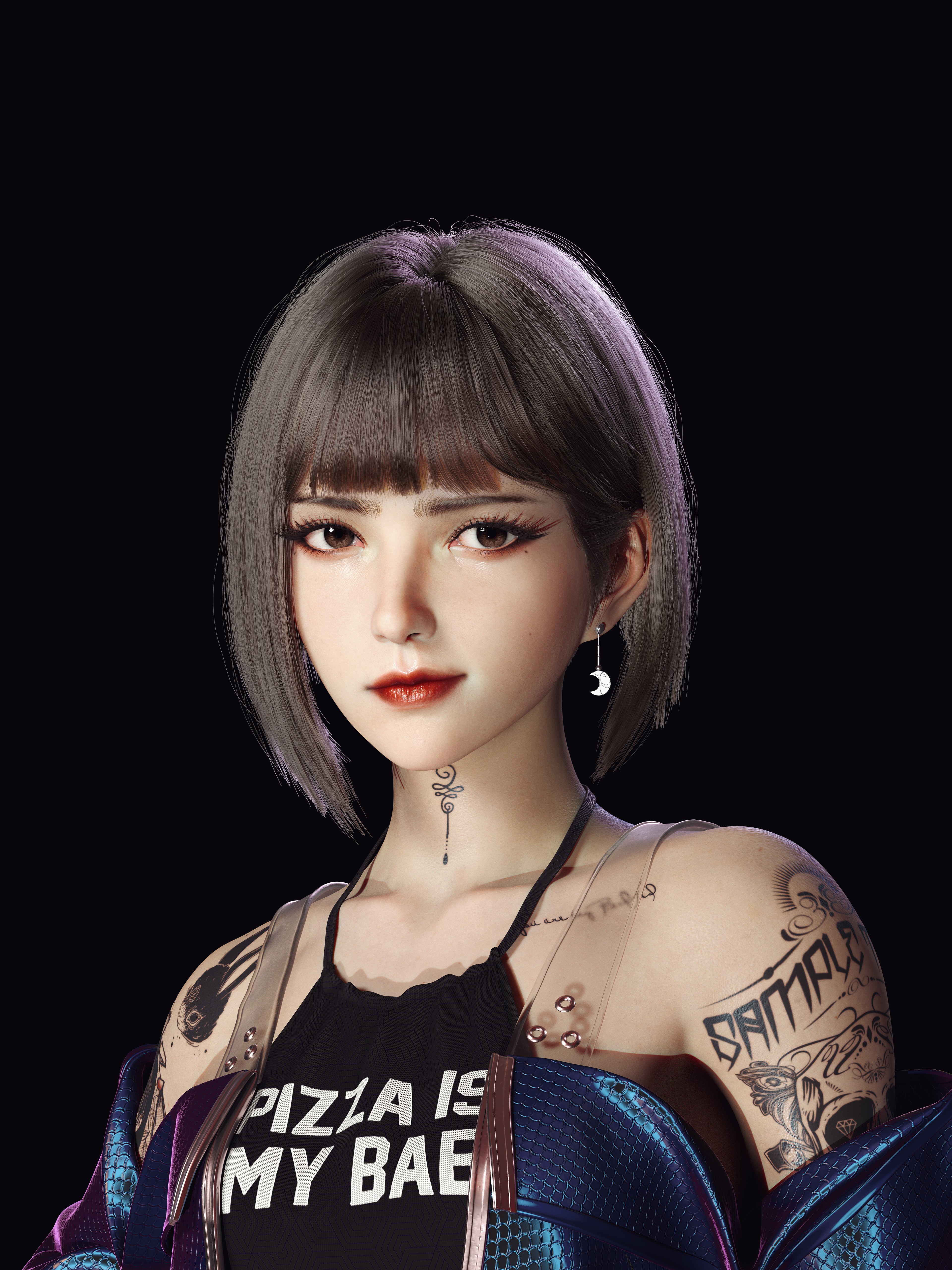 Digital Portrait of Inked Girl by Yihao Ren HD Phone Wallpaper