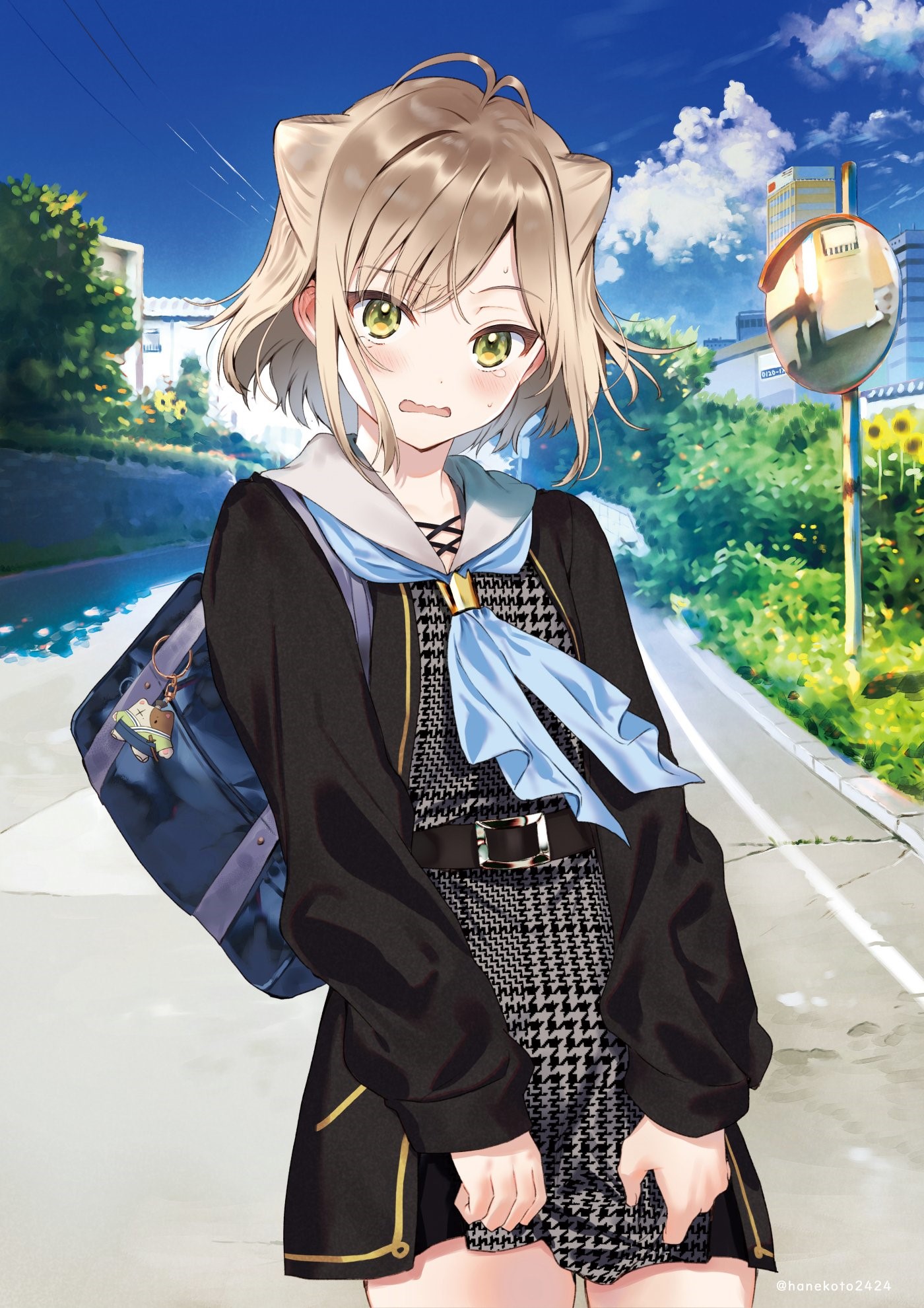 Anime girl with cat ears in school uniform HD Phone Wallpaper