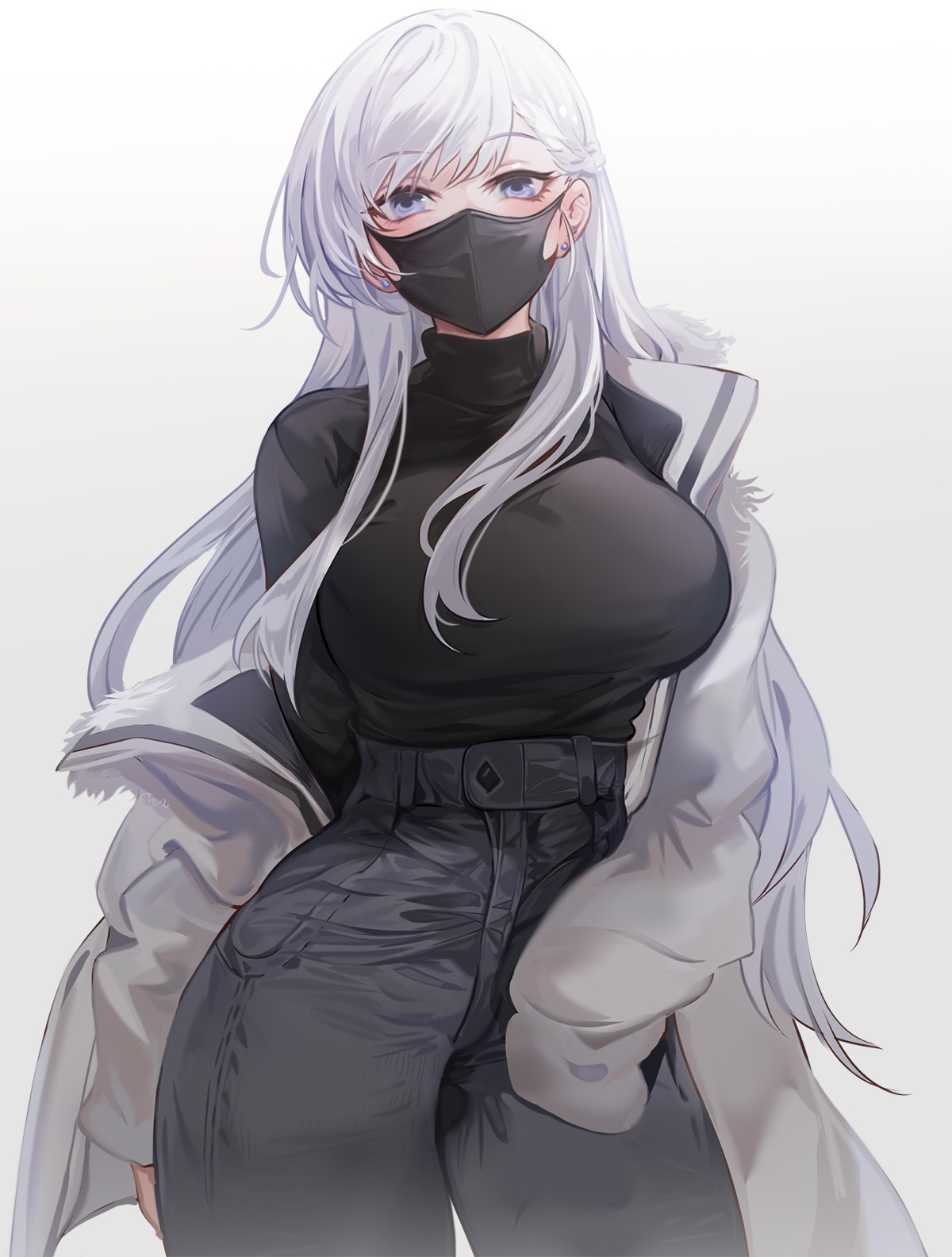 Belfast from Azur Lane wearing a mask and open jacket HD Phone Wallpaper