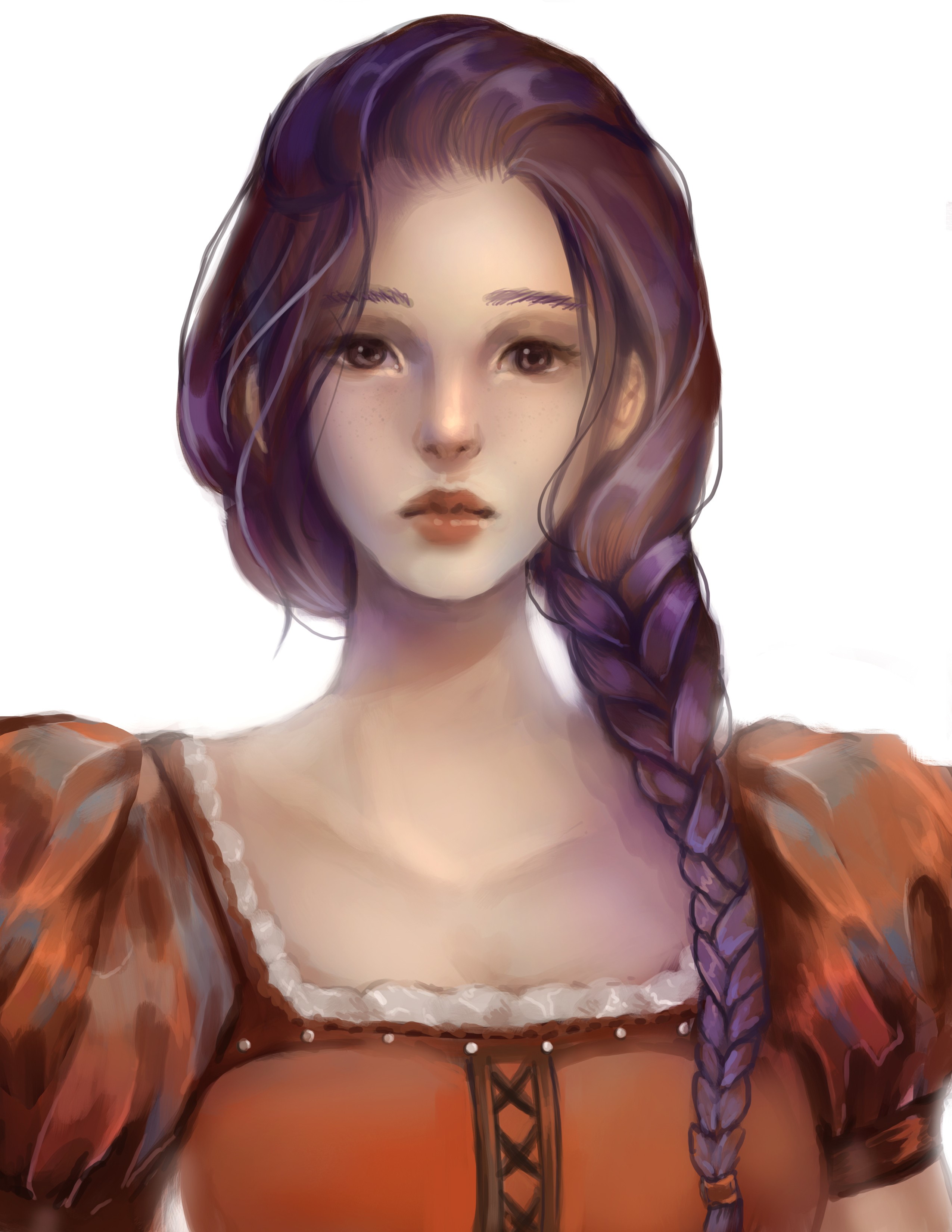 Digital art portrait of a woman with purple hair HD Phone Wallpaper