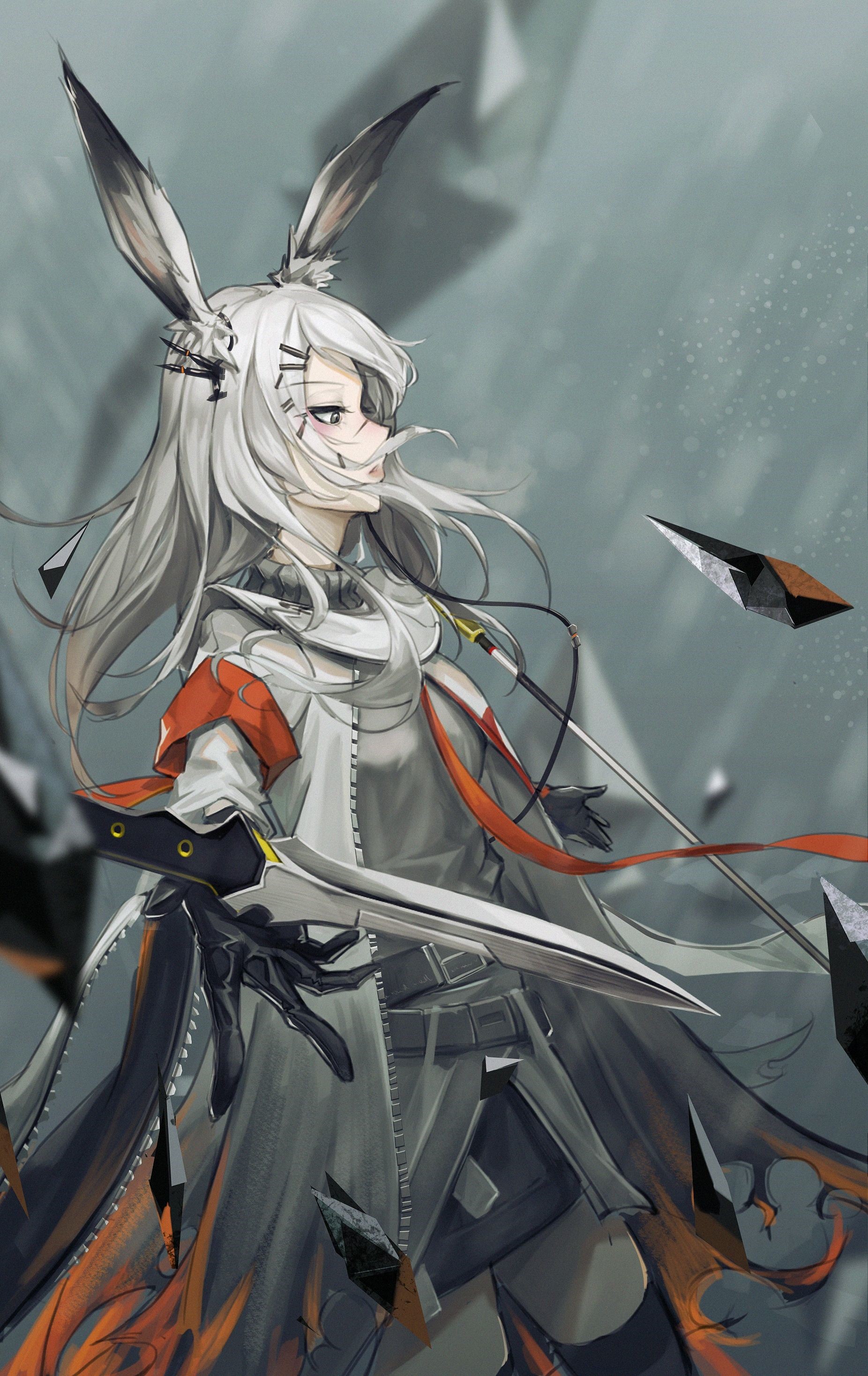 Frostnova from Arknights holding a sword HD Phone Wallpaper