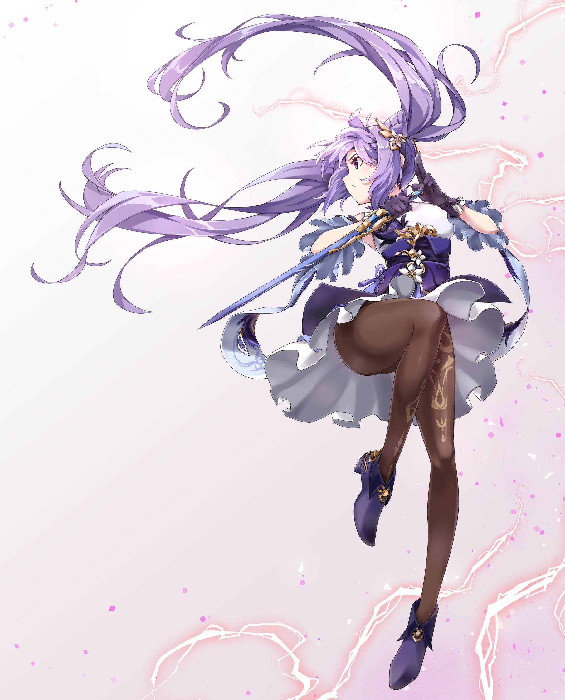 Keqing from Genshin Impact with a sword HD Phone Wallpaper