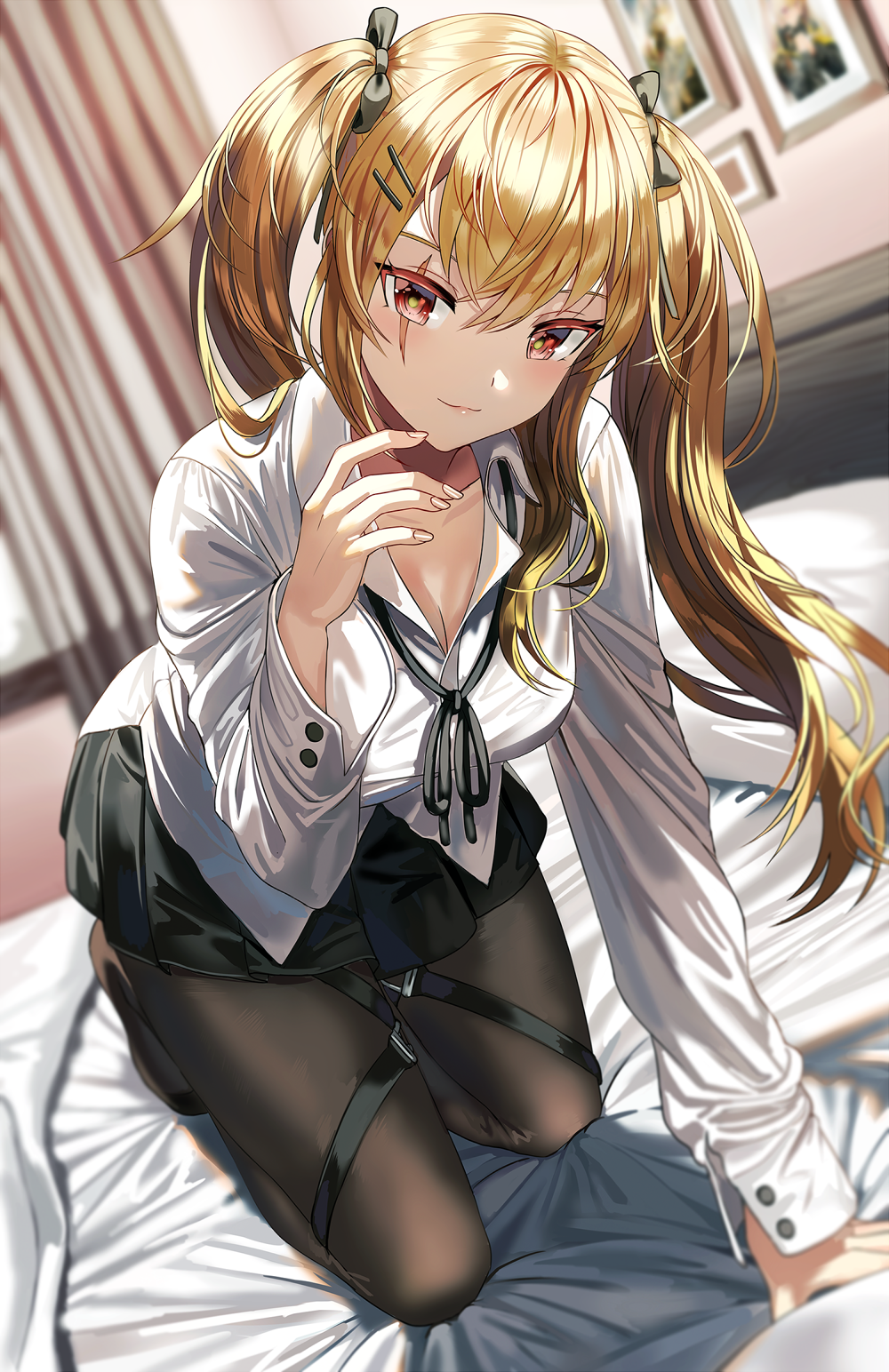 UMP9 from Girls Frontline kneeling on a bed HD Phone Wallpaper