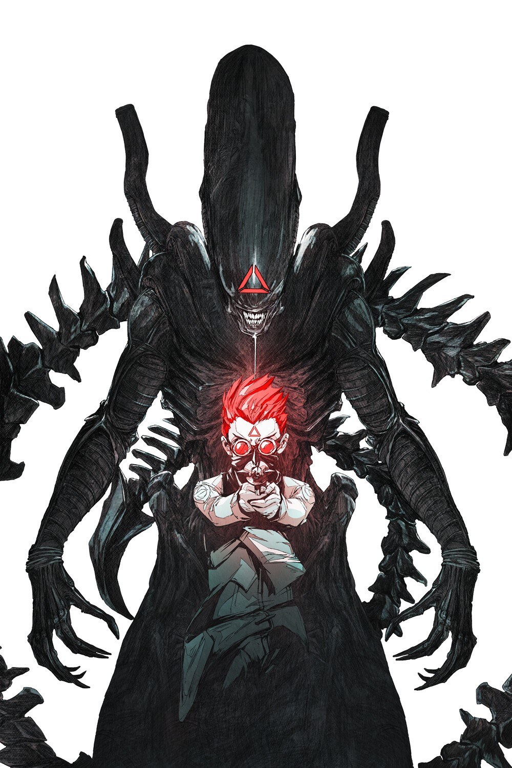 Xenomorph with a man holding a gun HD Phone Wallpaper