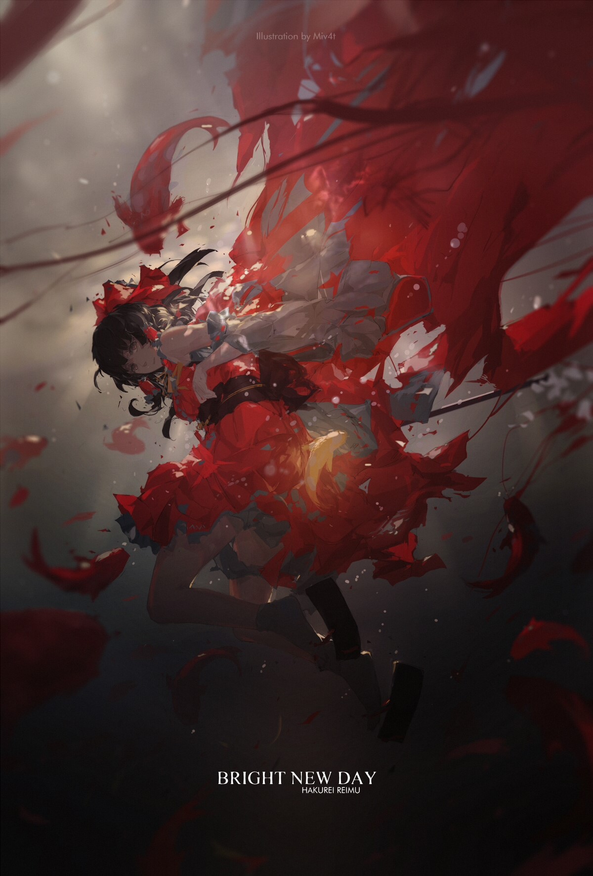 Hakurei Reimu from Touhou with Red Wings HD Phone Wallpaper
