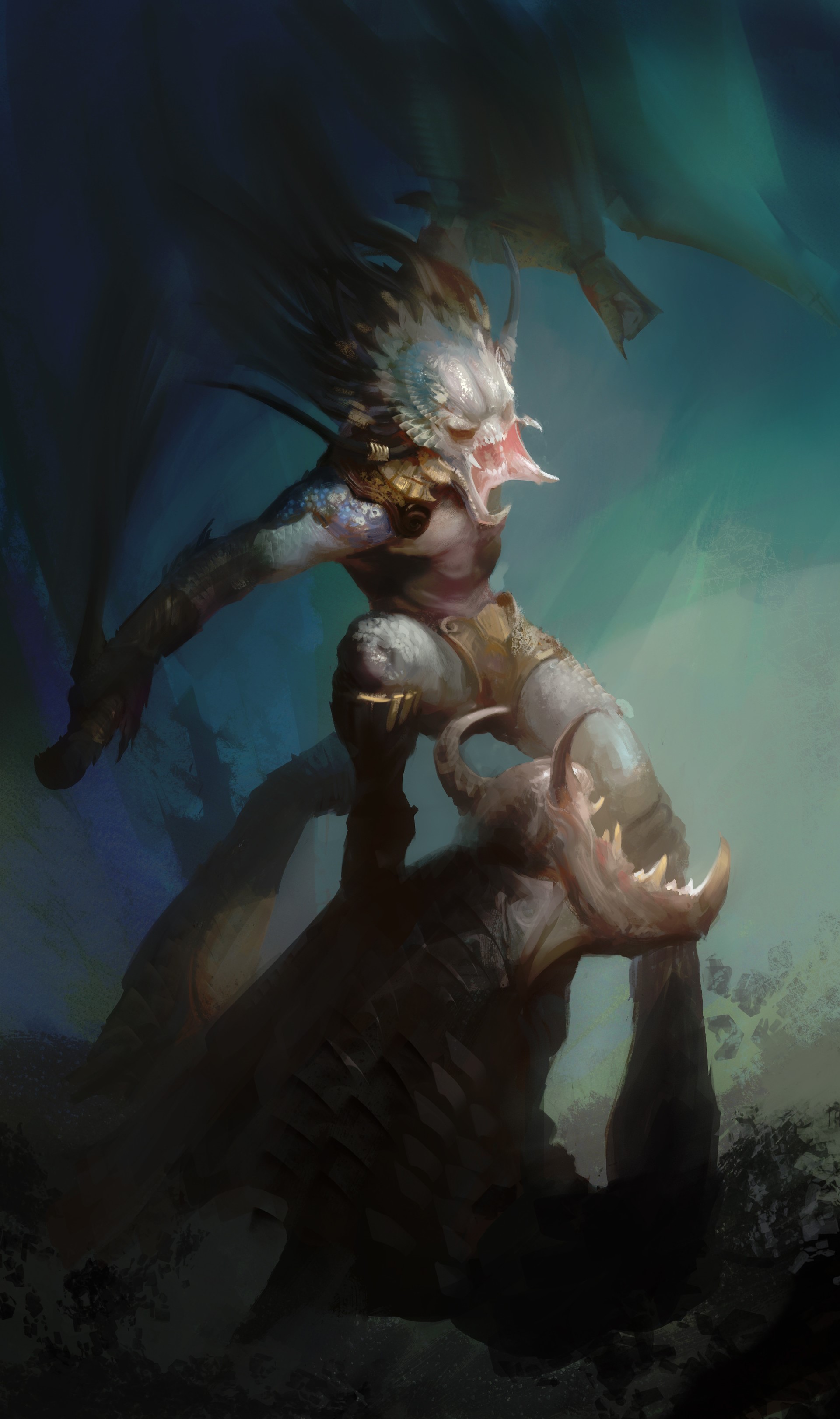 Alien creature fighting a large beast HD Phone Wallpaper