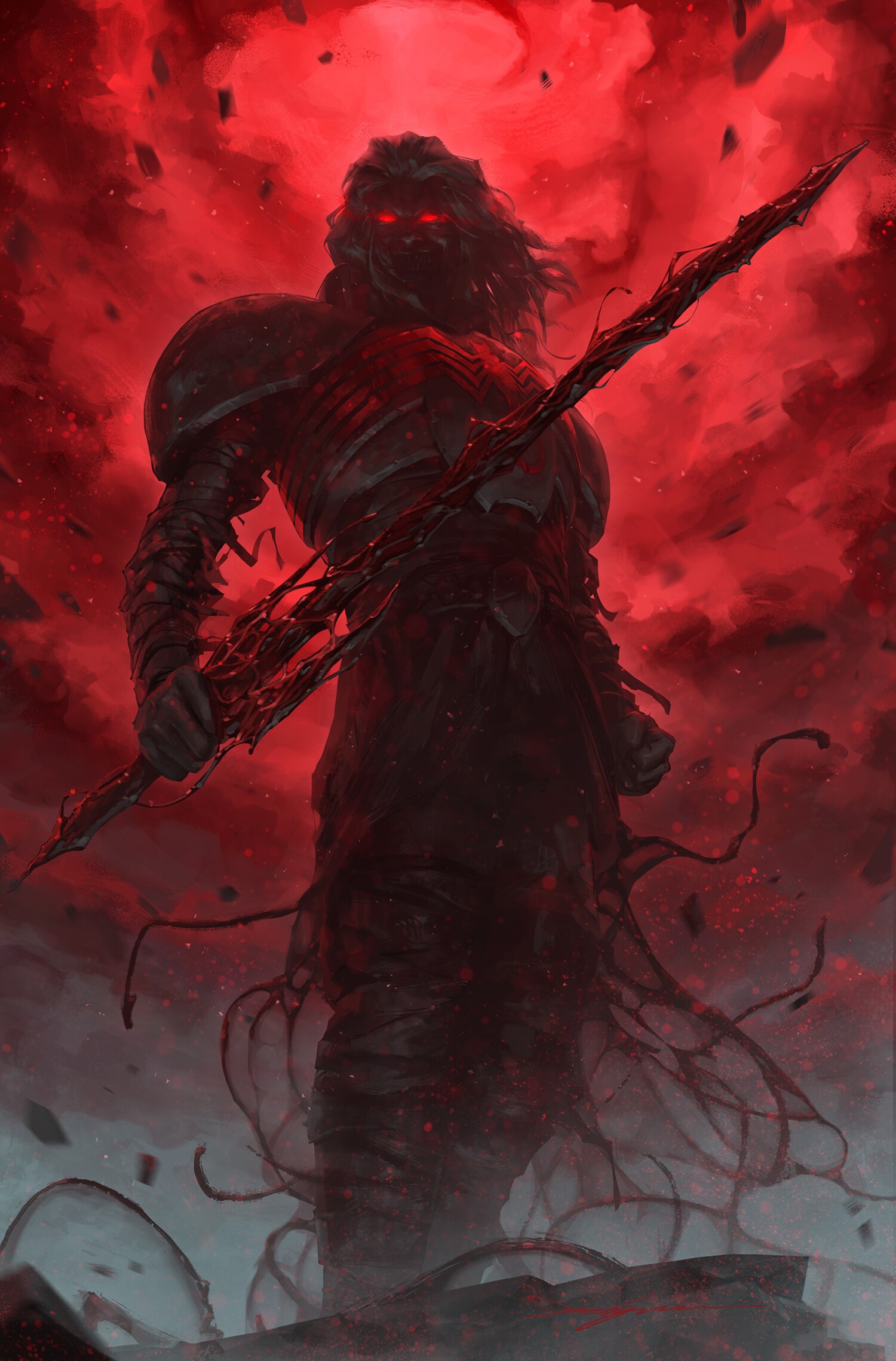 Knull Dark Fantasy Art with Glowing Red Eyes HD Phone Wallpaper