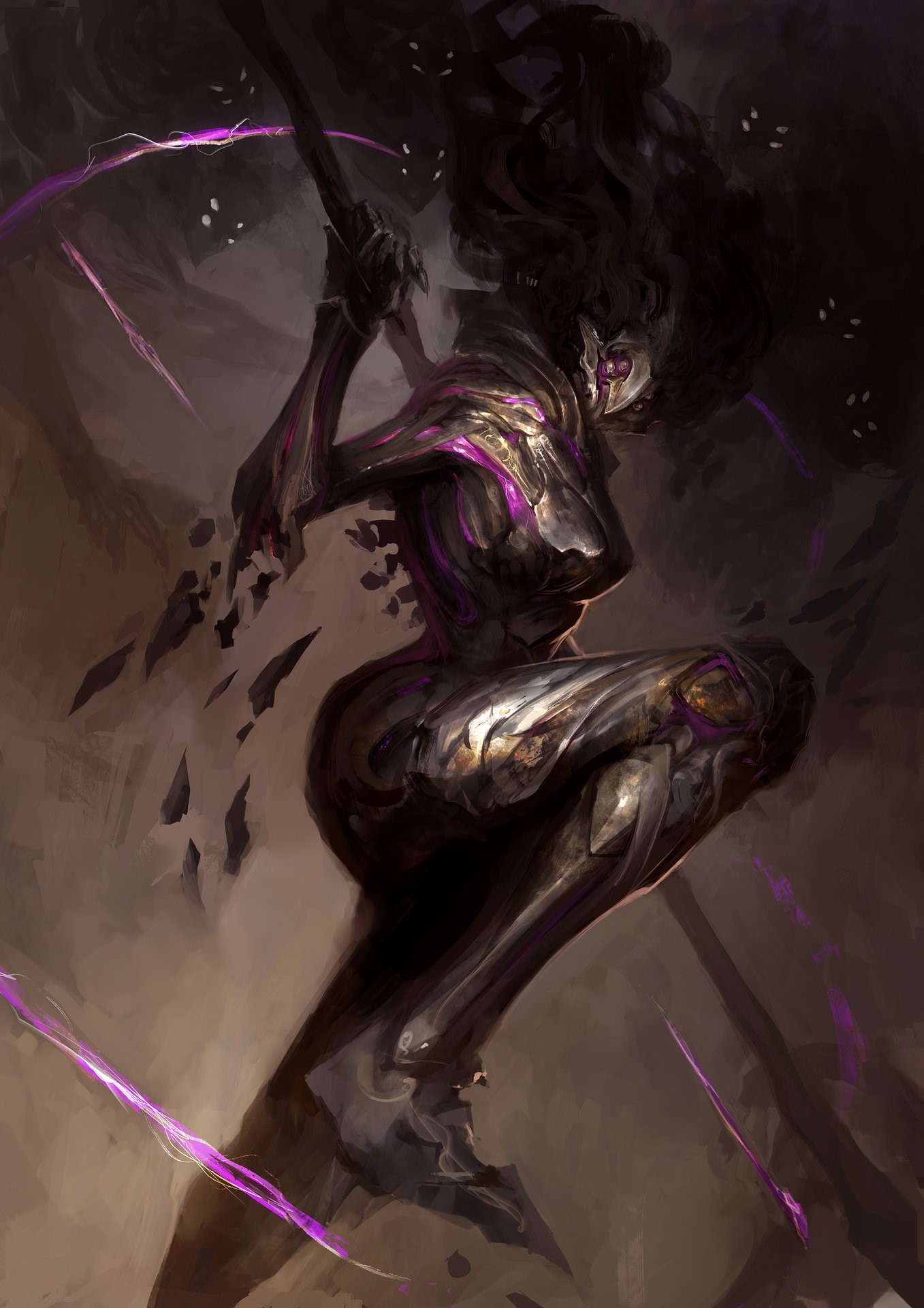 Dark fantasy warrior with purple energy HD Phone Wallpaper