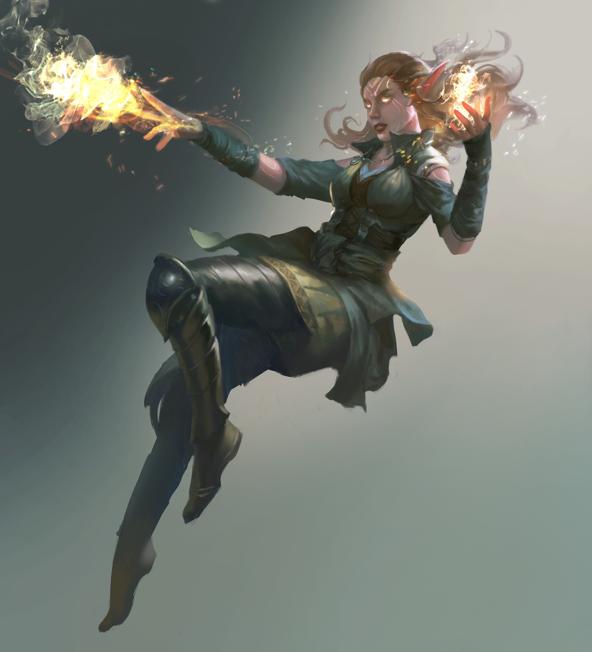 Woman casting fire magic in fantasy art HD Phone Wallpaper