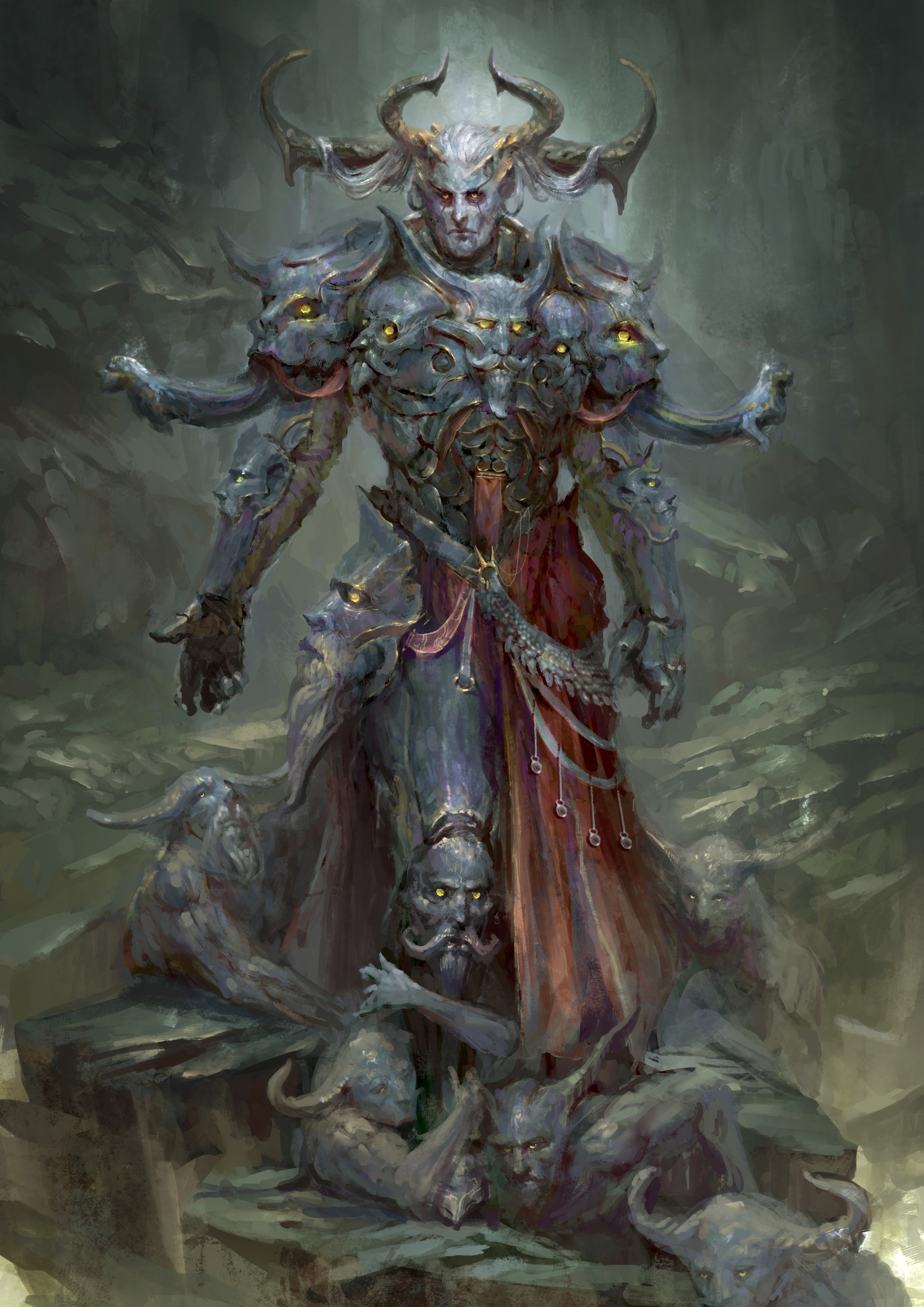 Demon warrior with multiple arms and horns HD Phone Wallpaper