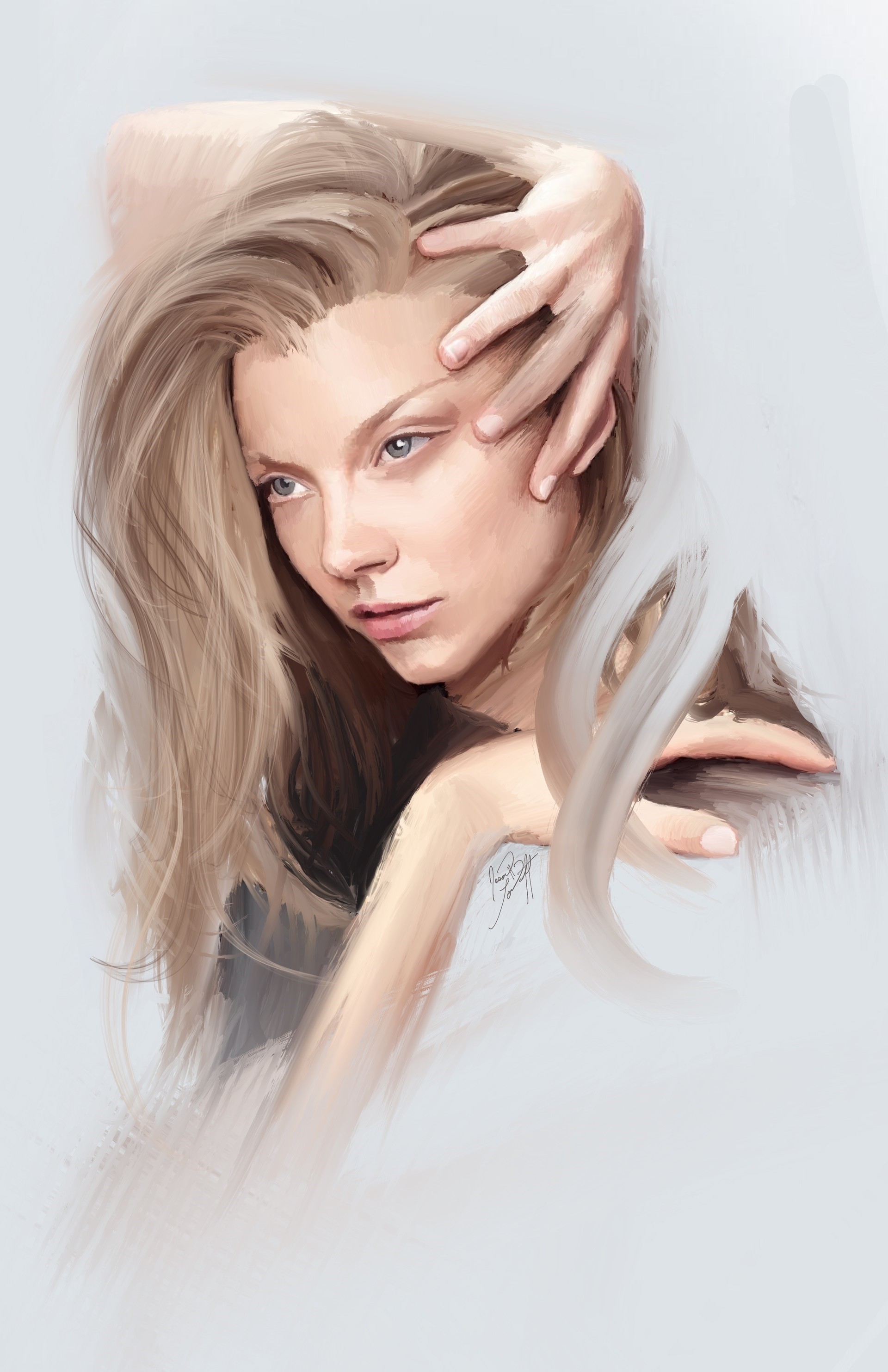 Digital painting of Natalie Dormer with blonde hair HD Phone Wallpaper