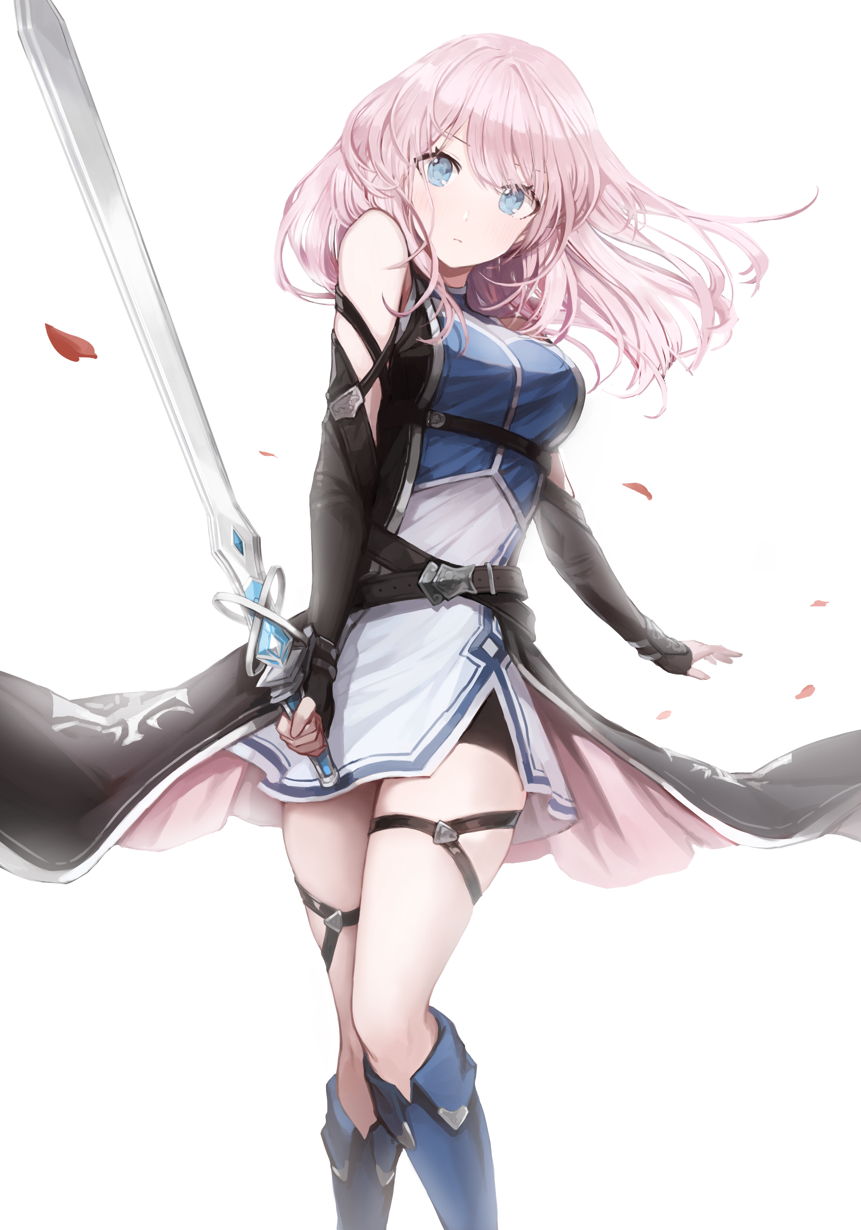 Anime girl with pink hair and blue eyes holding a sword HD Phone Wallpaper
