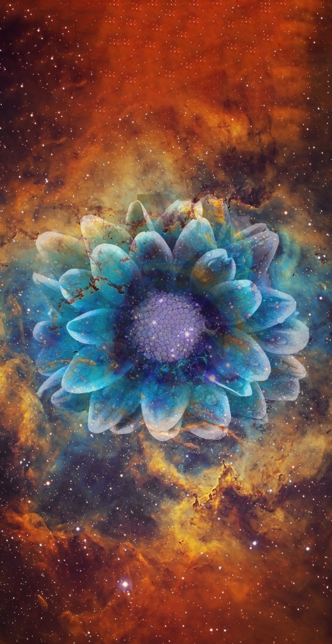 Blue flower in outer space nebula HD Phone Wallpaper