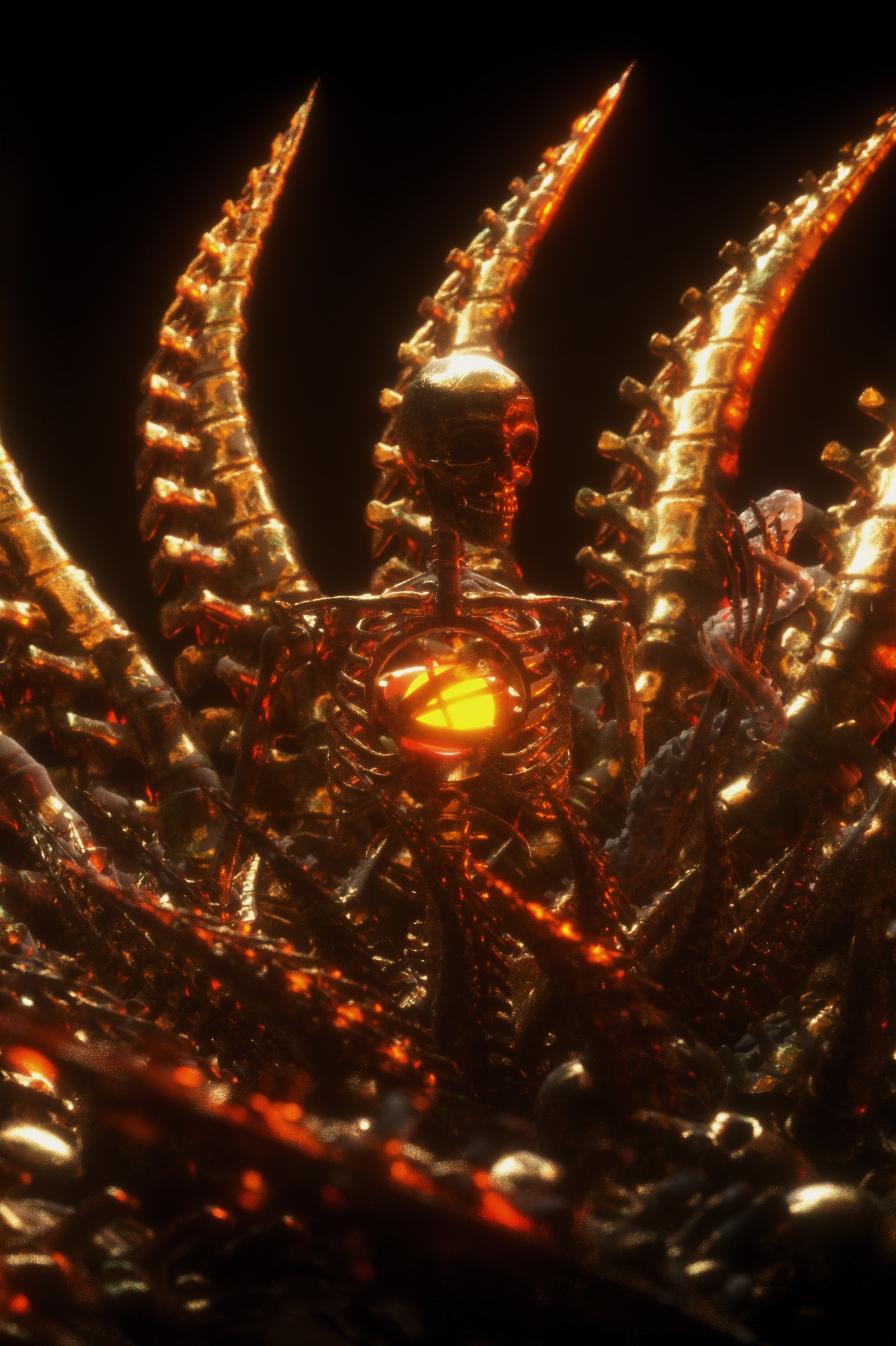 Golden skeleton with glowing core HD Phone Wallpaper