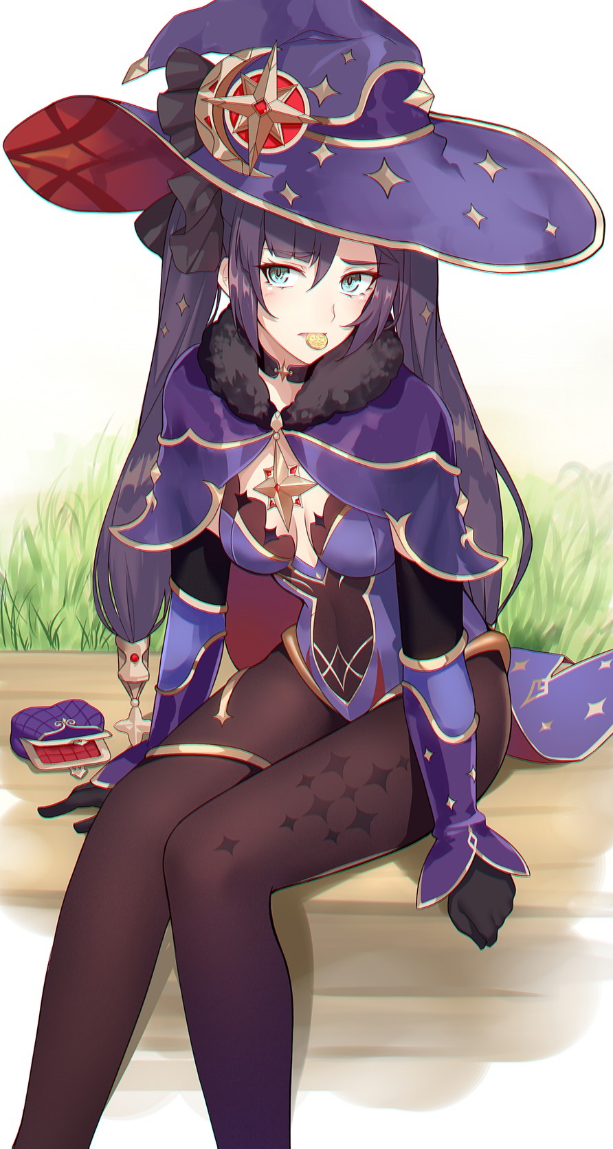 Mona from Genshin Impact sitting outdoors HD Phone Wallpaper