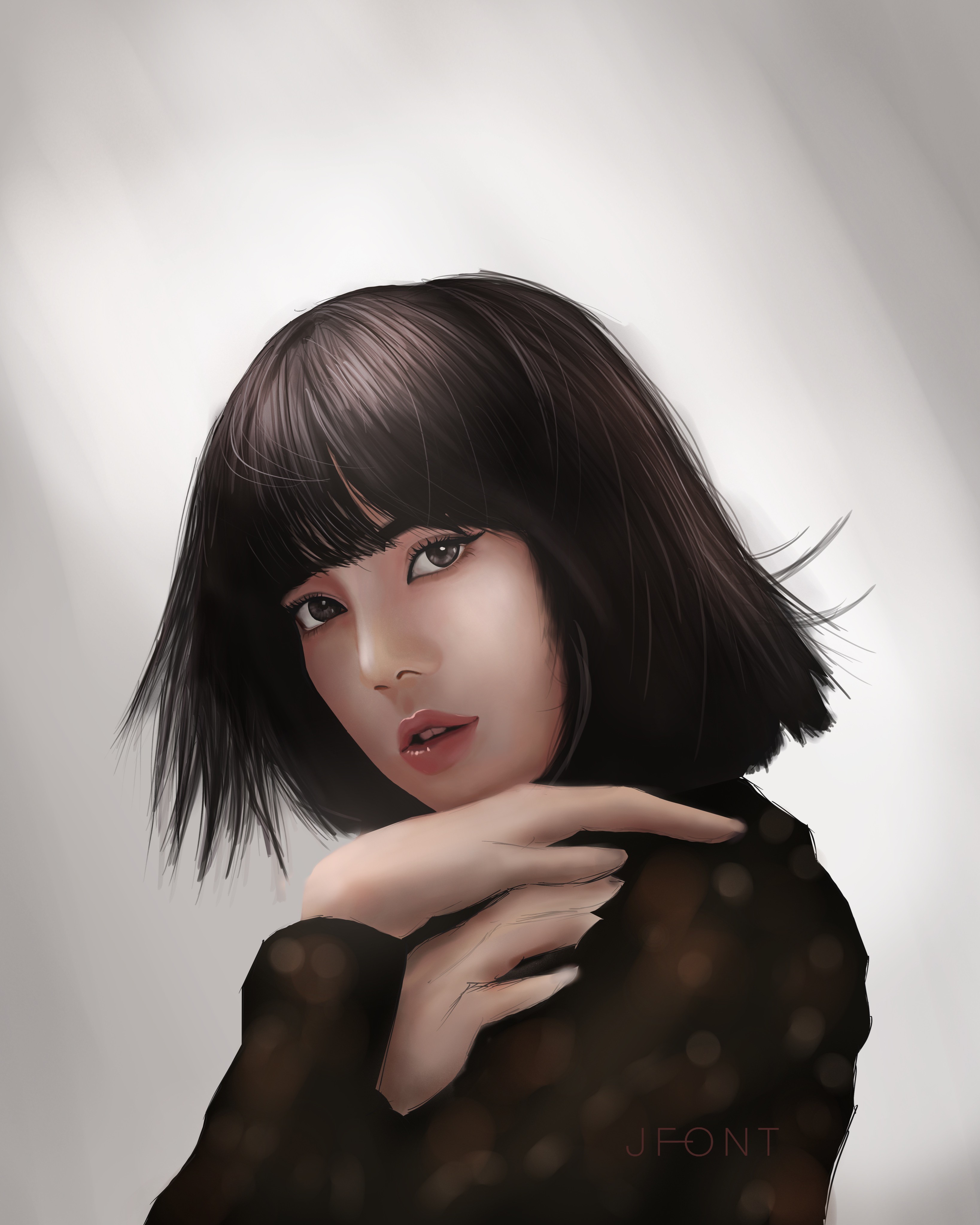 Portrait of Lisa with Black Bob Hair HD Phone Wallpaper